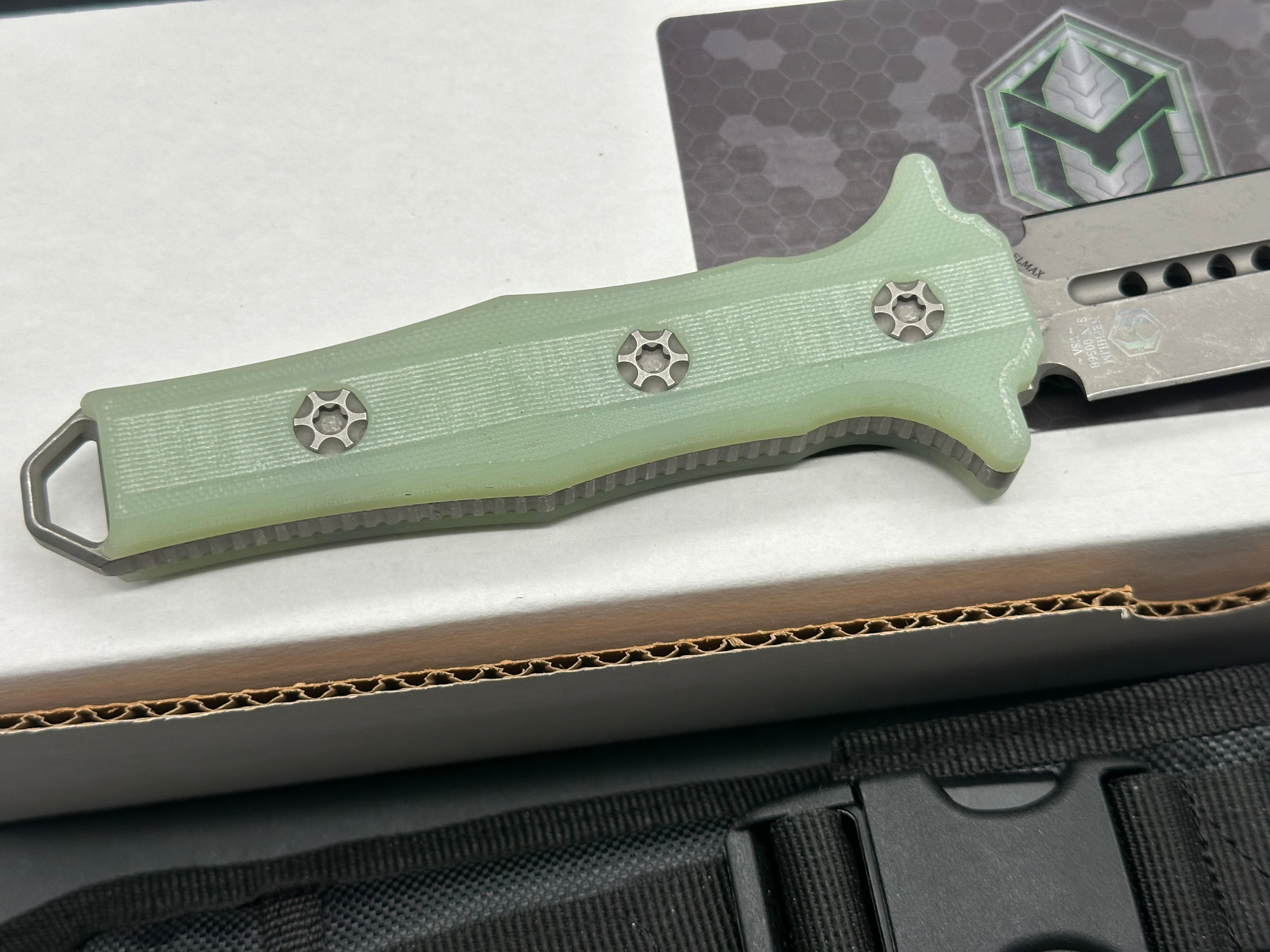 Heretic Knives Nephilim Fixed Blade Knife - Premium Natural Jade G10 Handle - Tactical Survival, Outdoor Camping & Hunting EDC Tool