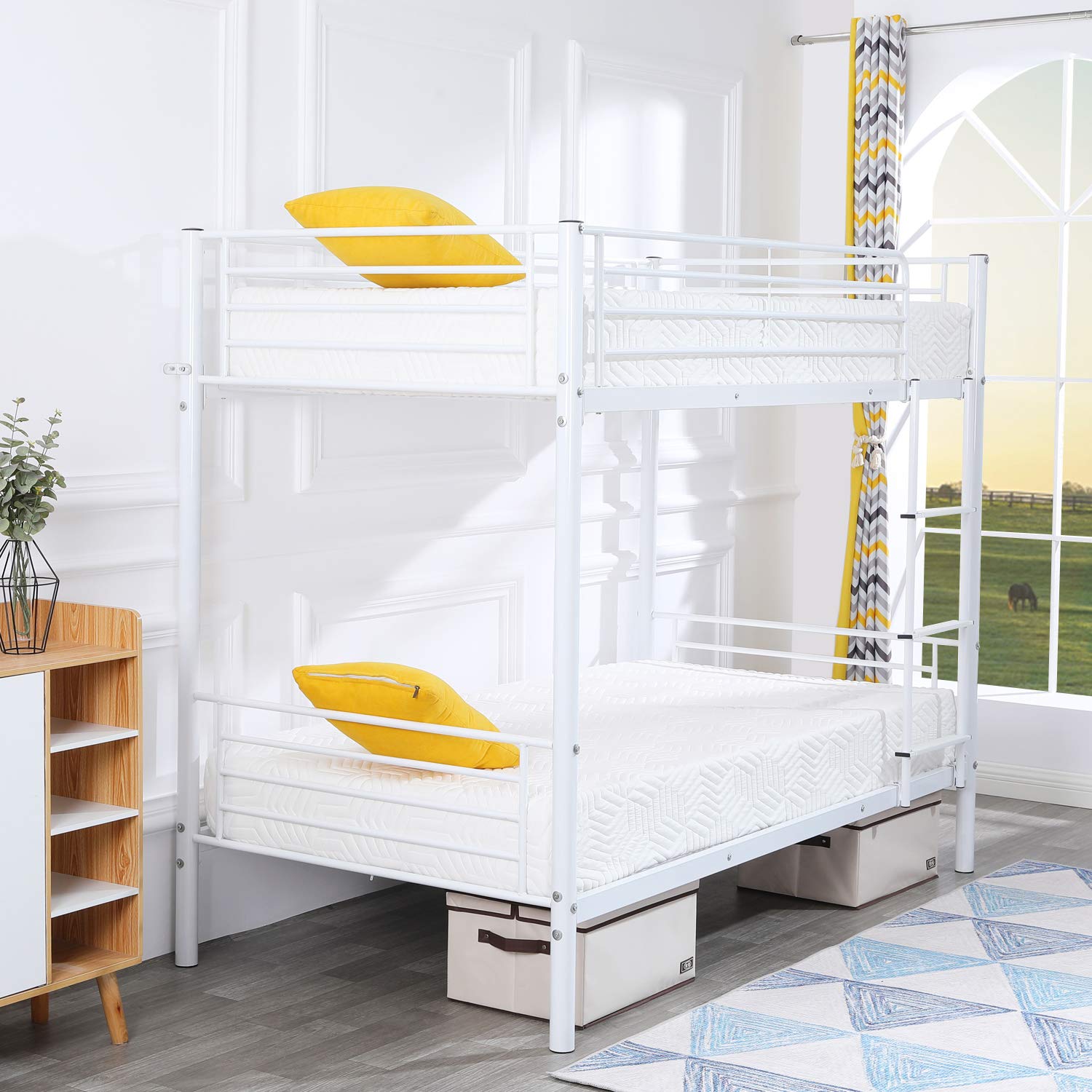 Bonnlo Twin Over Twin Metal Bunk Bed - White Space-Saving Bunk Beds for Kids, Teens & Adults with Anti-Slip Steps, No Box Spring Required | Perfect for Dorms, Small Bedrooms & Guest Rooms