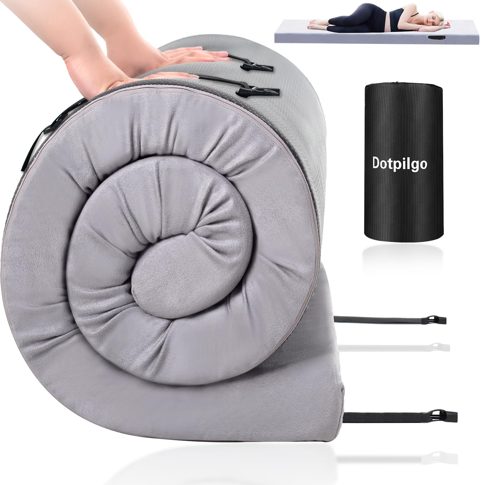 **Memory Foam Camping Mattress Pad - Portable Roll-Up Bed Topper, Lightweight Sleep Mat for Adults - Waterproof Cover & Travel Bag Included - Ideal for Travel, Car Camping, Guest Beds & Outdoor Adventures**
