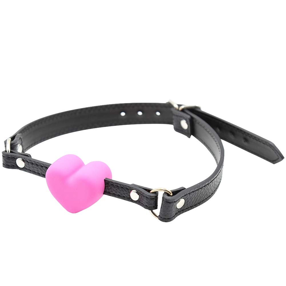 Heart Shaped Silicone Mouth Gag with Adjustable Leather Strap - BDSM Bondage Gear for Couples, Sensual Play & Adult Roleplay Scenes