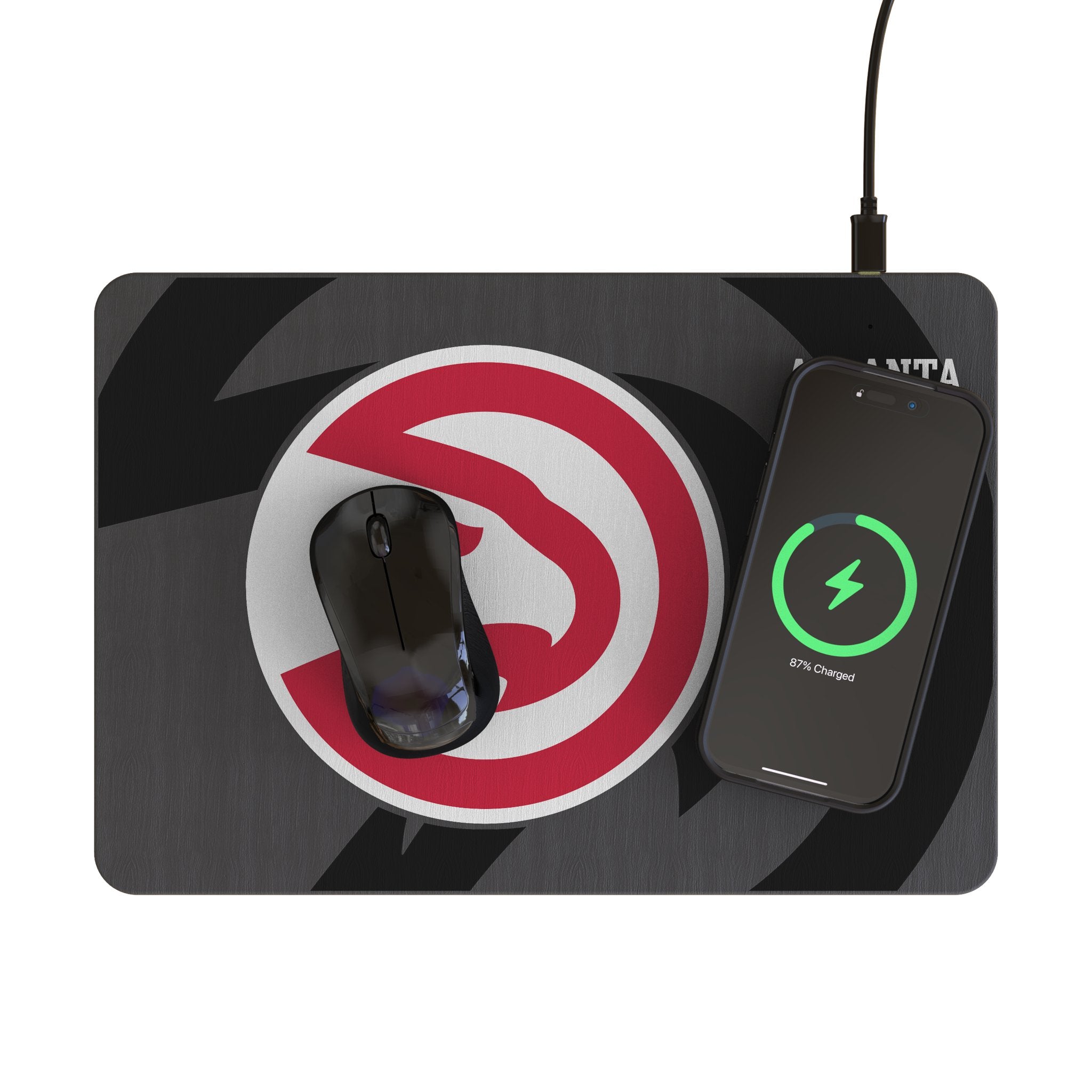 Atlanta Hawks NBA Wireless Charging Mouse Pad - 15W Fast Qi Charger for iPhone, Samsung, AirPods - Perfect for Office, Gaming & Home Desk Setup