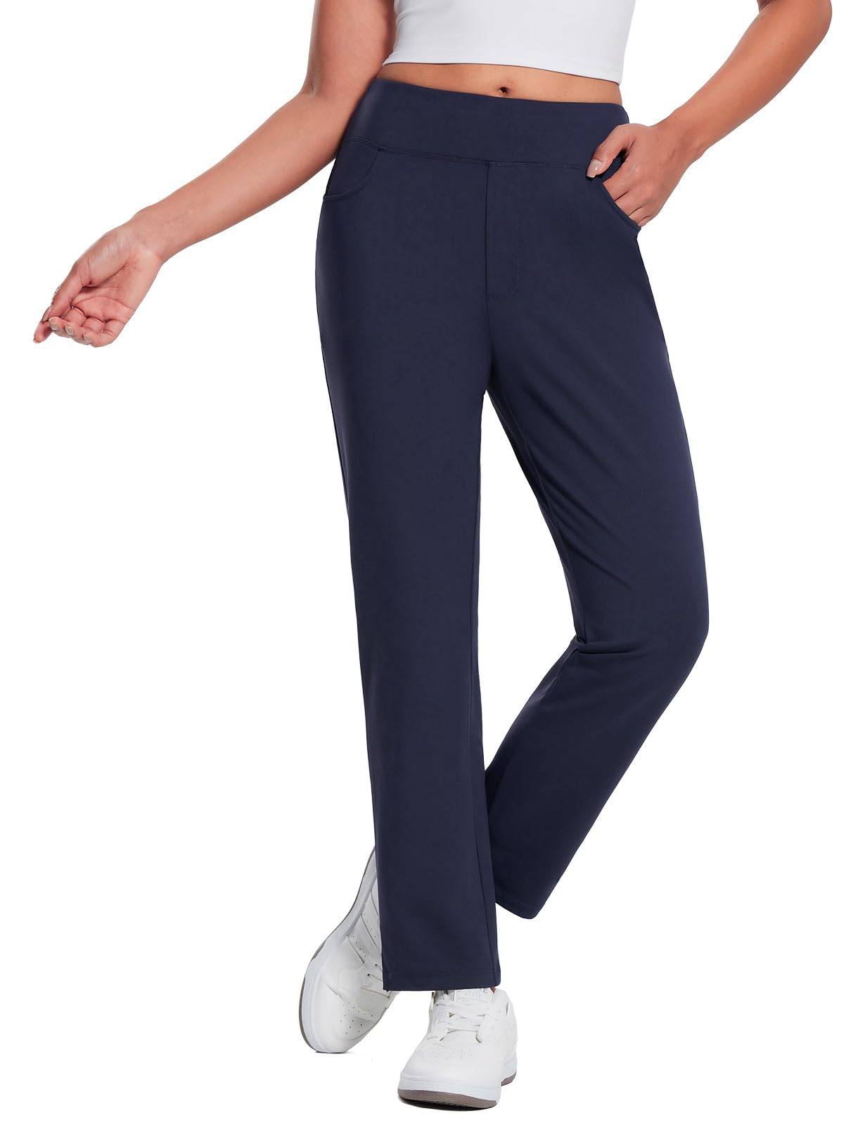 Baleaf Women's High Waist Stretch Golf Pants with Zipper Pockets - UPF50+ Athletic Travel Workout Casual Pants for Golf, Running, Yoga & Outdoor Activities