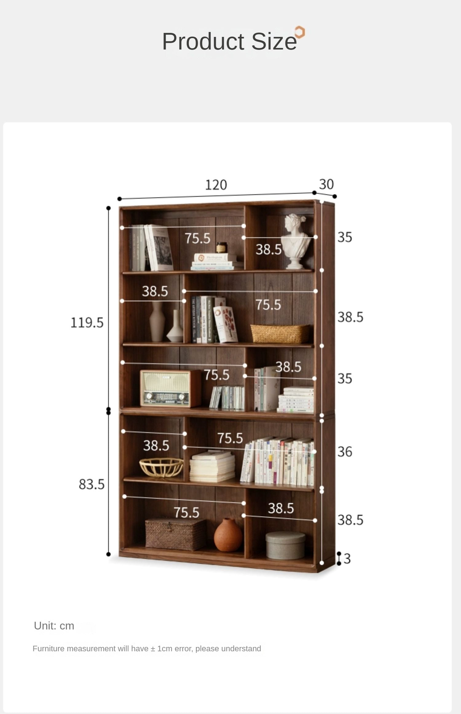 Solid Black Walnut Wood Floor Standing Low Bookcase - Modern Bookshelf with Storage for Living Room, Office & Study | Durable Wooden Shelf for Home Decor & Organization