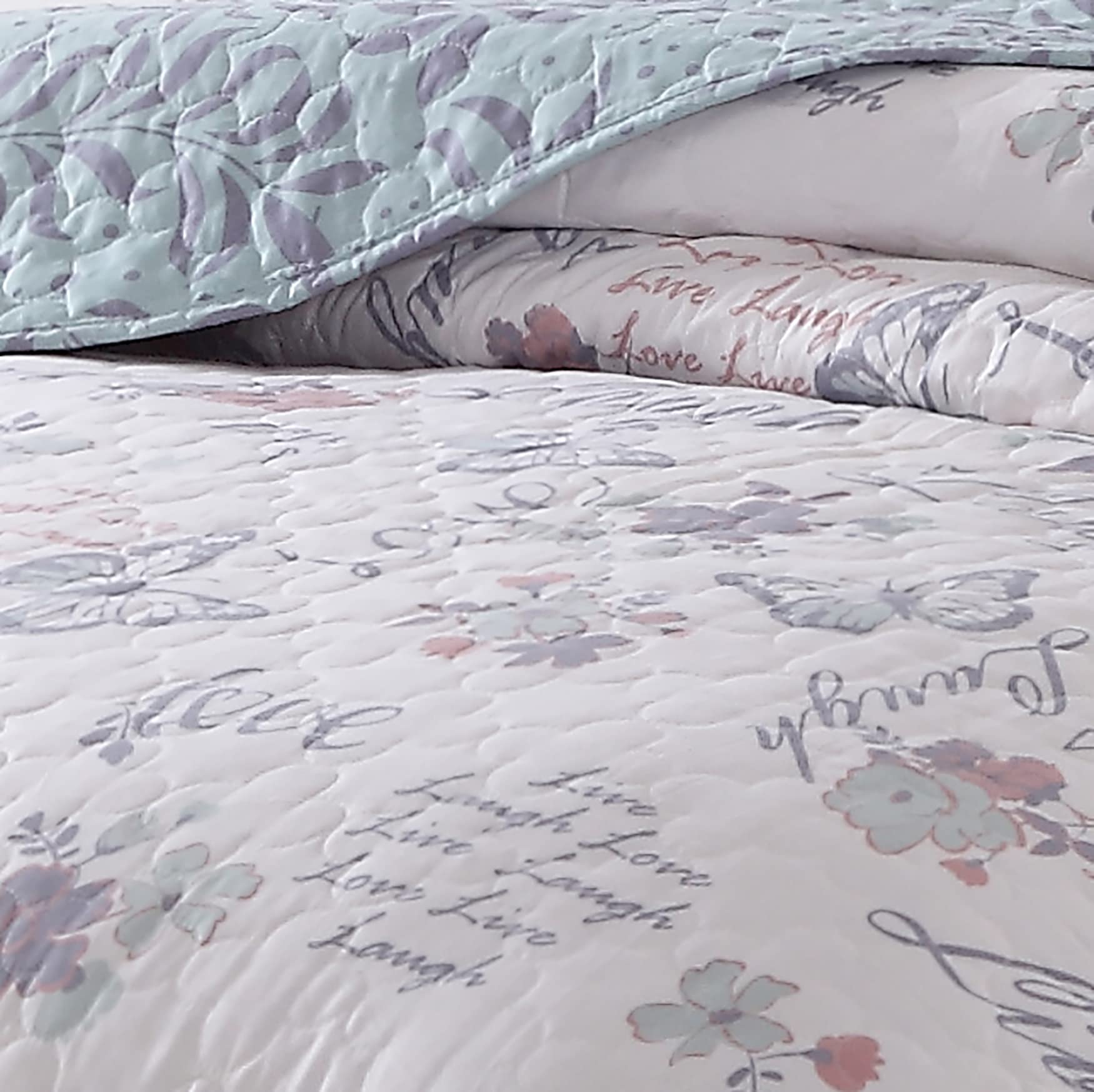 Live Laugh Love Reversible King Quilt Set - Cozy Bedroom Decor