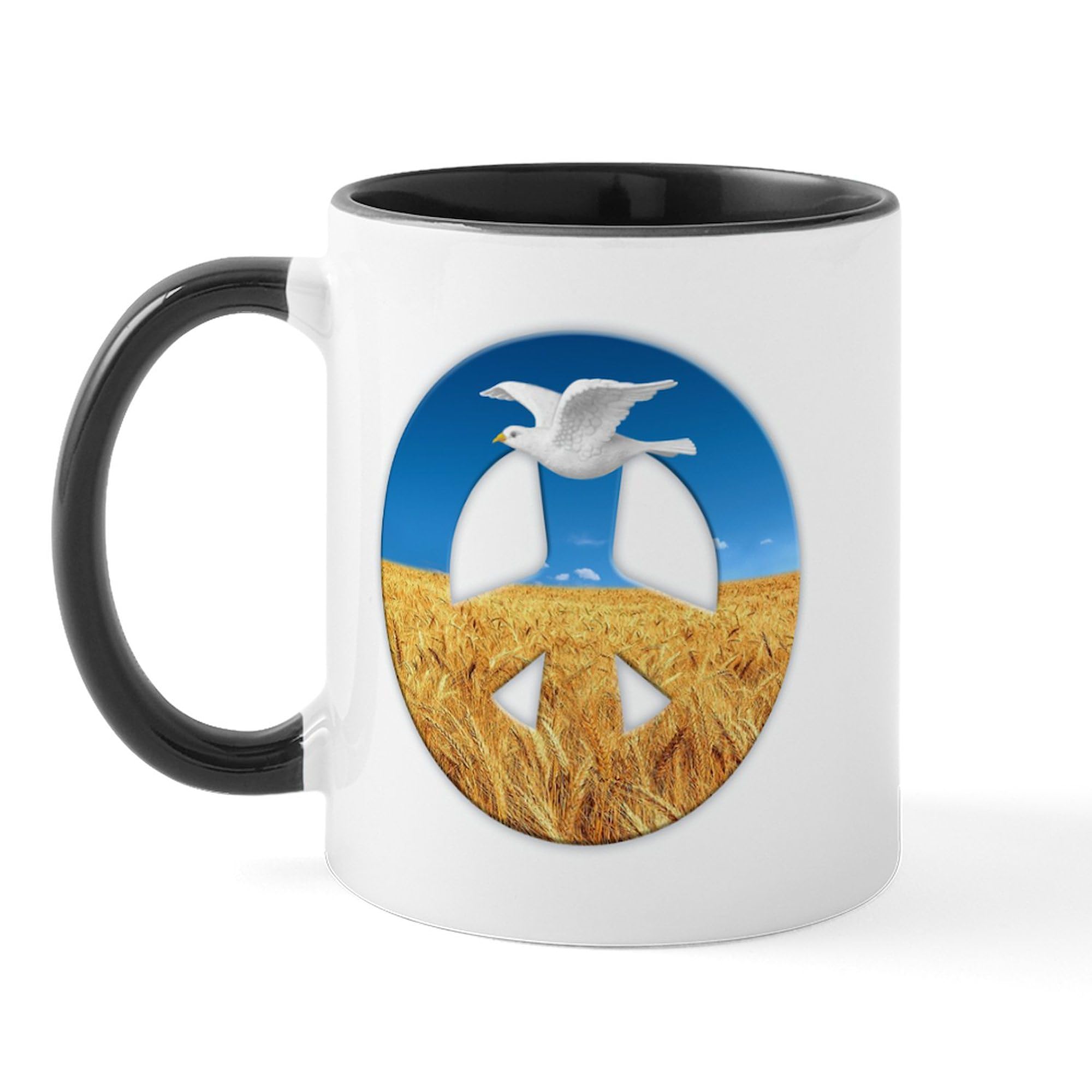 Peace In Ukraine 11 oz Ceramic Coffee Mug - 325 ml White Tea Cup for Office, Home & Gifts - Inspirational Travel Mug for Coffee Lovers & Ukraine Supporters