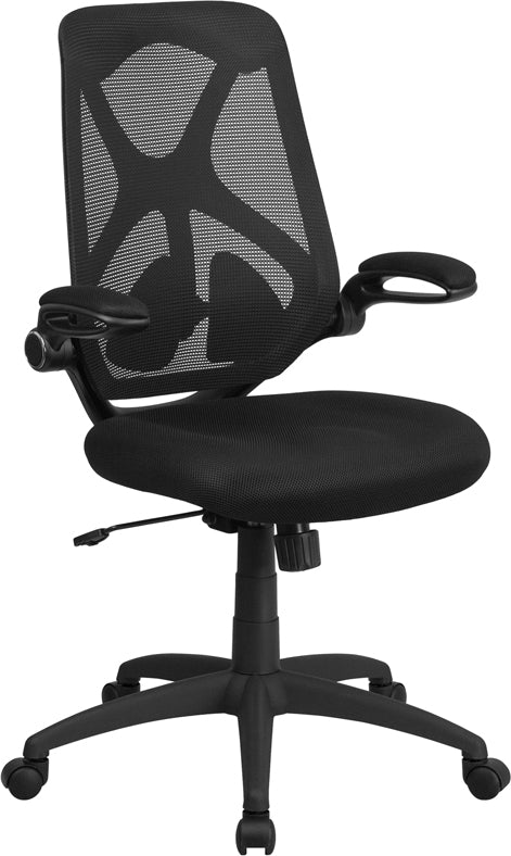 FLASH Kimble High Back Black Mesh Executive Ergonomic Office Chair - Adjustable Lumbar Support, 2-Paddle Control & Flip-Up Arms - Perfect for Home Office, Gaming & Workspace Comfort