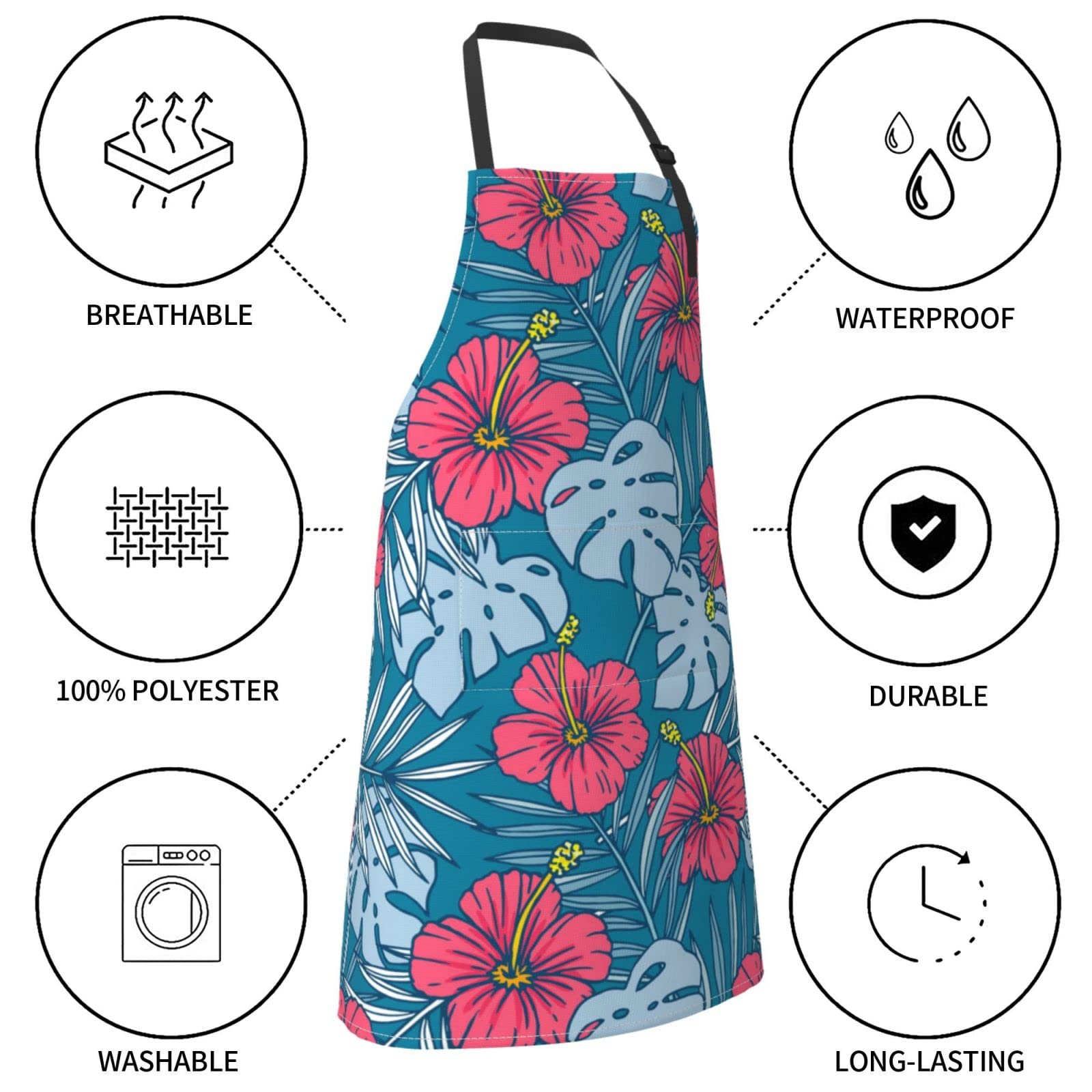 Tropical Hawaiian Apron - Adjustable with Pockets for Kitchen & Gardening