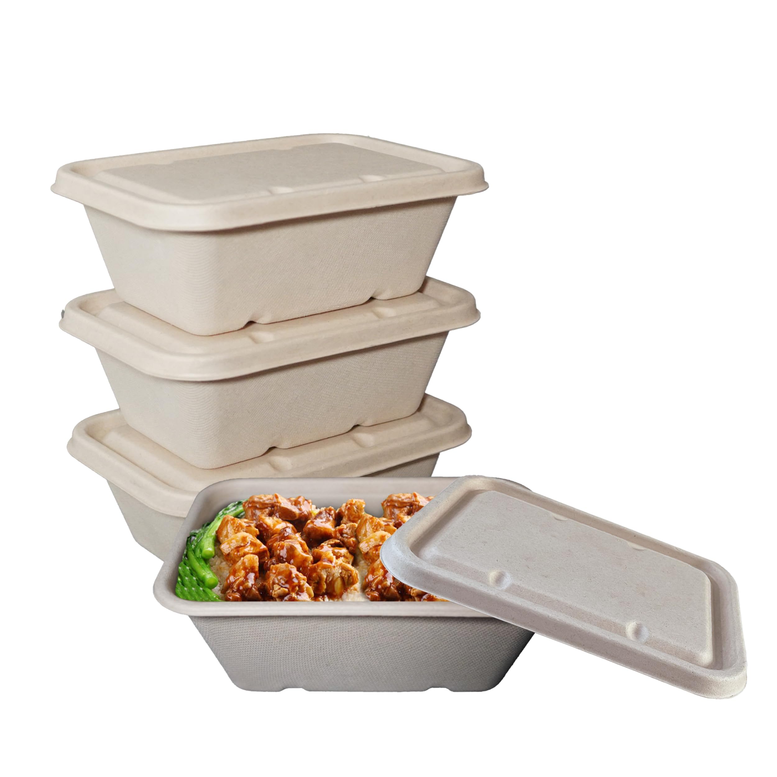 EcoQuality 34oz Compostable Sugarcane Fiber Bowls with Lids - 500 Pack Biodegradable Disposable Food Containers for Takeout, Meal Prep & Microwave Safe | Eco-Friendly, BPA-Free for Parties, Picnics & Office Lunches