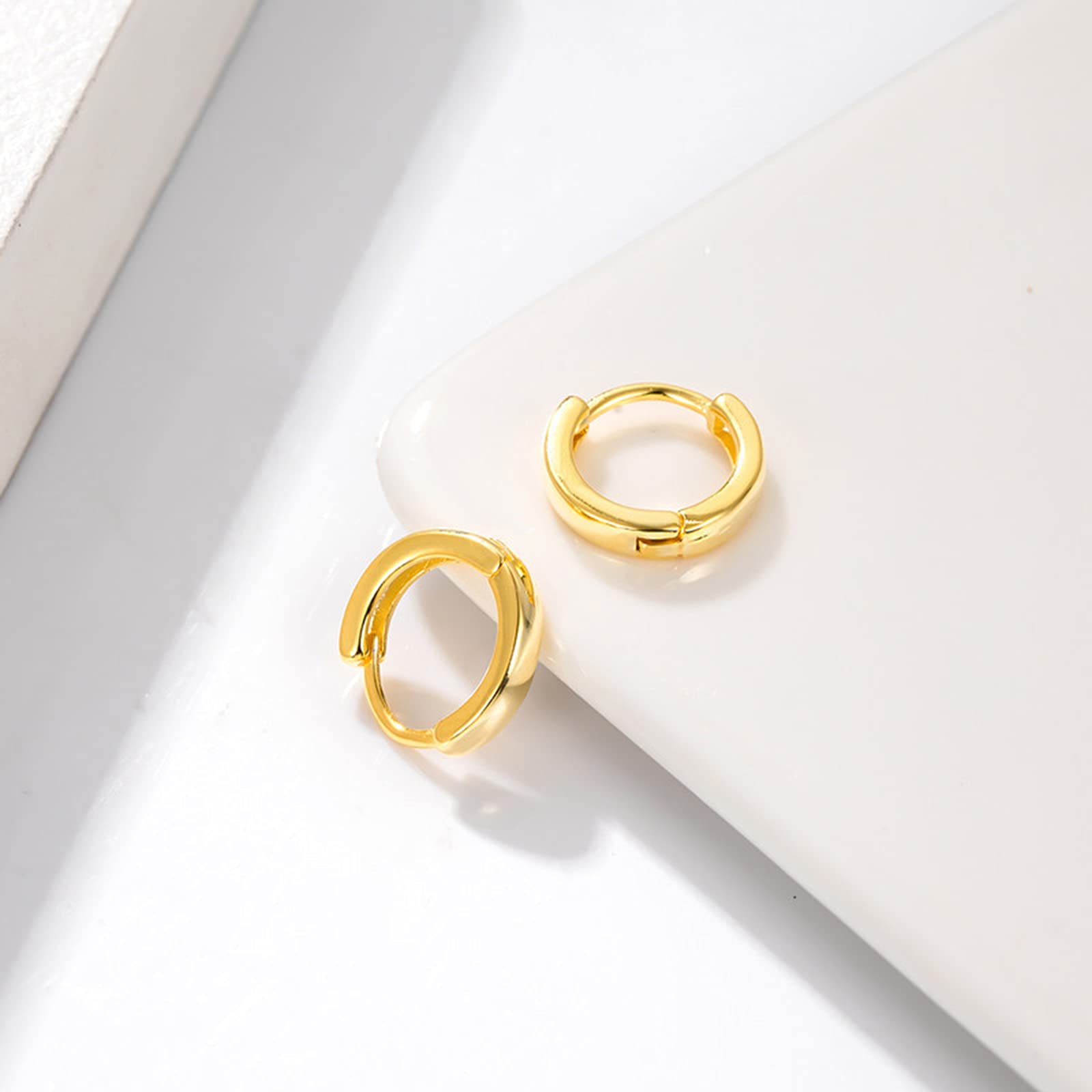 2 Pairs 14k Gold Filled Huggie Hoop Earrings - Tiny Hypoallergenic Cartilage Earrings for Women & Men - Minimalist Chunky Sleeper Cuff Earrings Set for Everyday Wear & Gifting