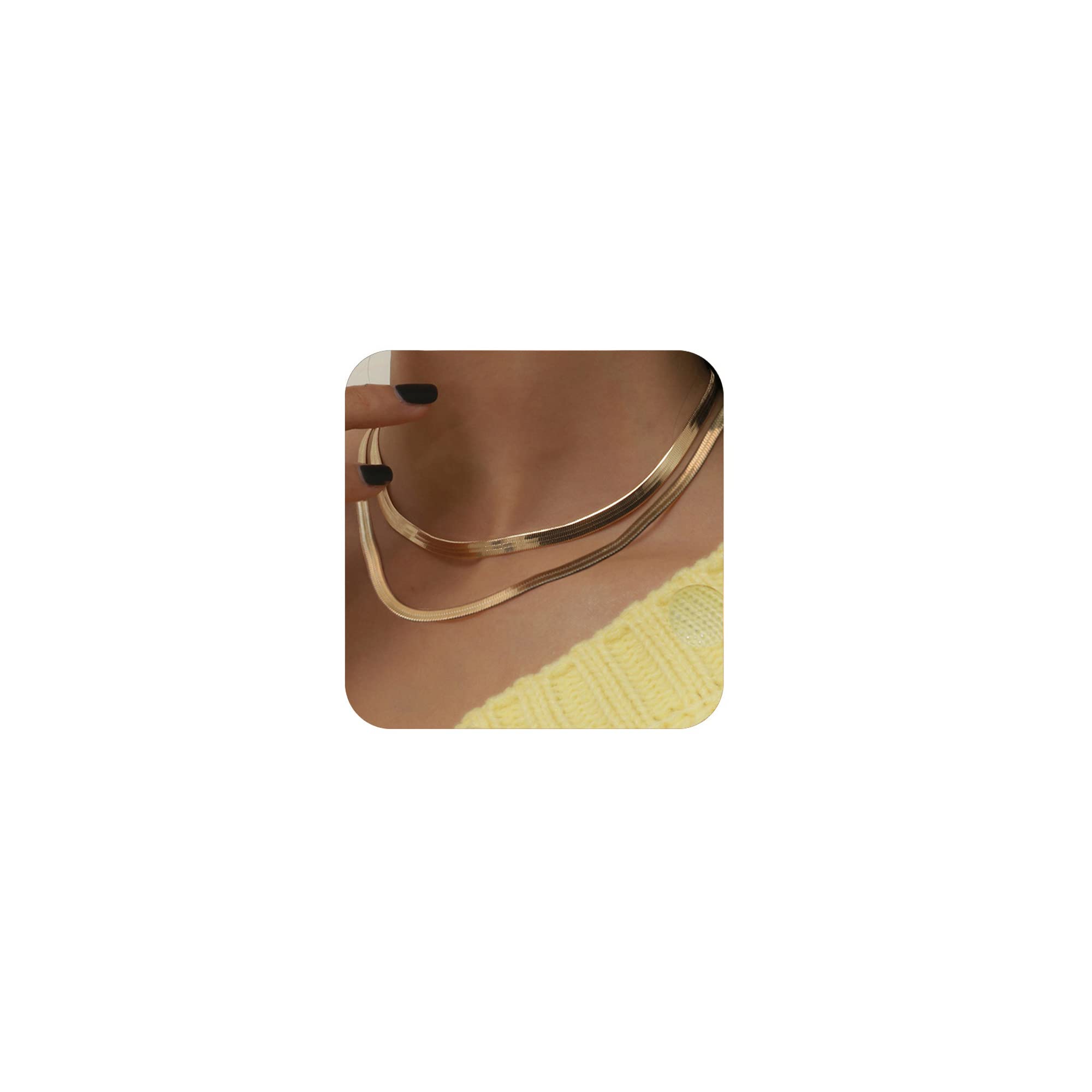 YANODA 14K Gold Herringbone Necklace for Women - Dainty Layered Snake Chain Jewelry | Elegant Everyday Wear, Gift for Her, Wedding & Special Occasions