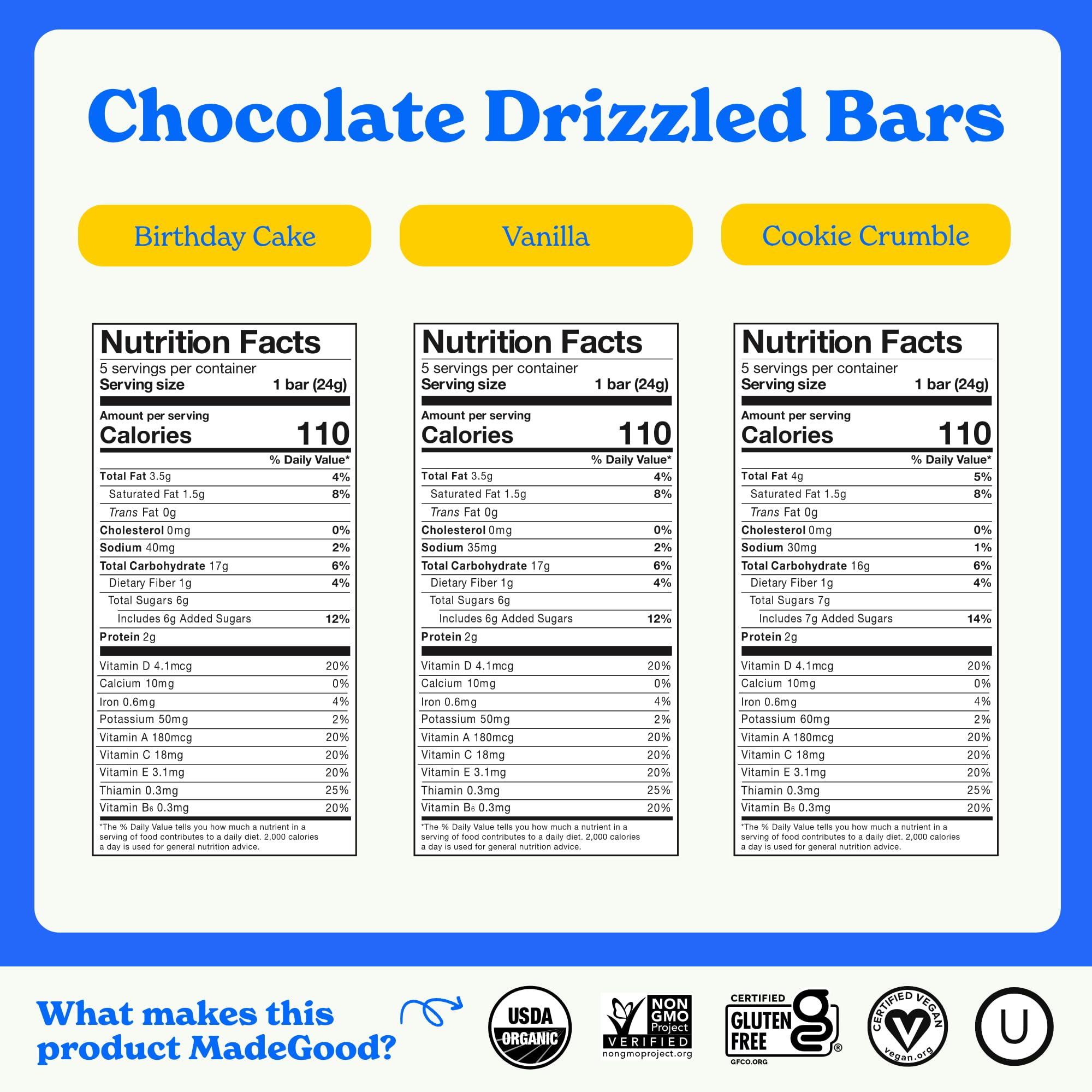 MadeGood Organic Gluten Free Granola Bars Variety Pack with Chocolate Drizzle - 30 Count (0.85 Oz Each) | Healthy School Lunch Snacks, On-the-Go Breakfast & Office Energy Boost