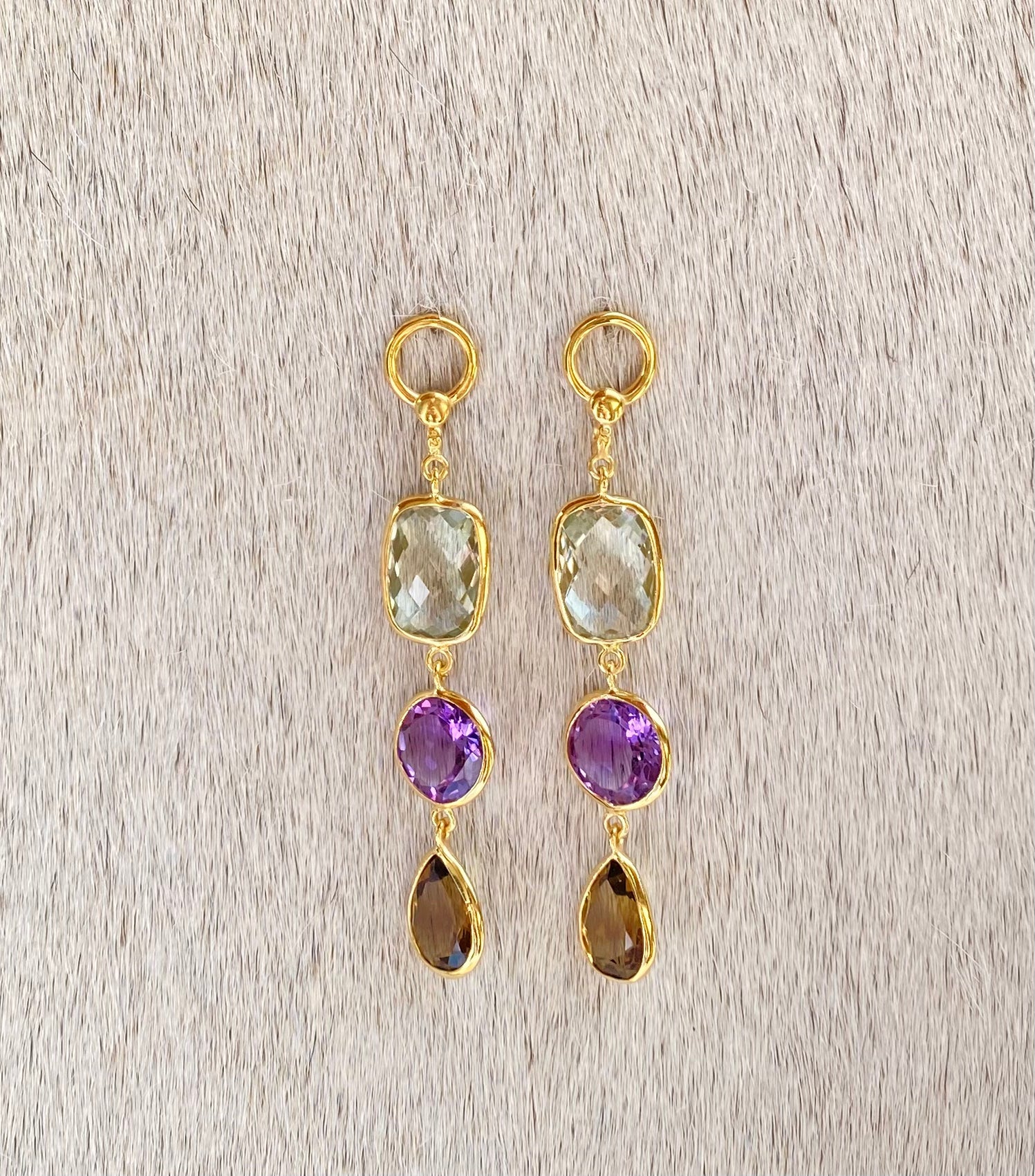 14K Gold Plated Sterling Silver Amethyst and Citrine Drop Earrings for Women - Elegant Dangle Jewelry for Parties, Weddings & Special Occasions