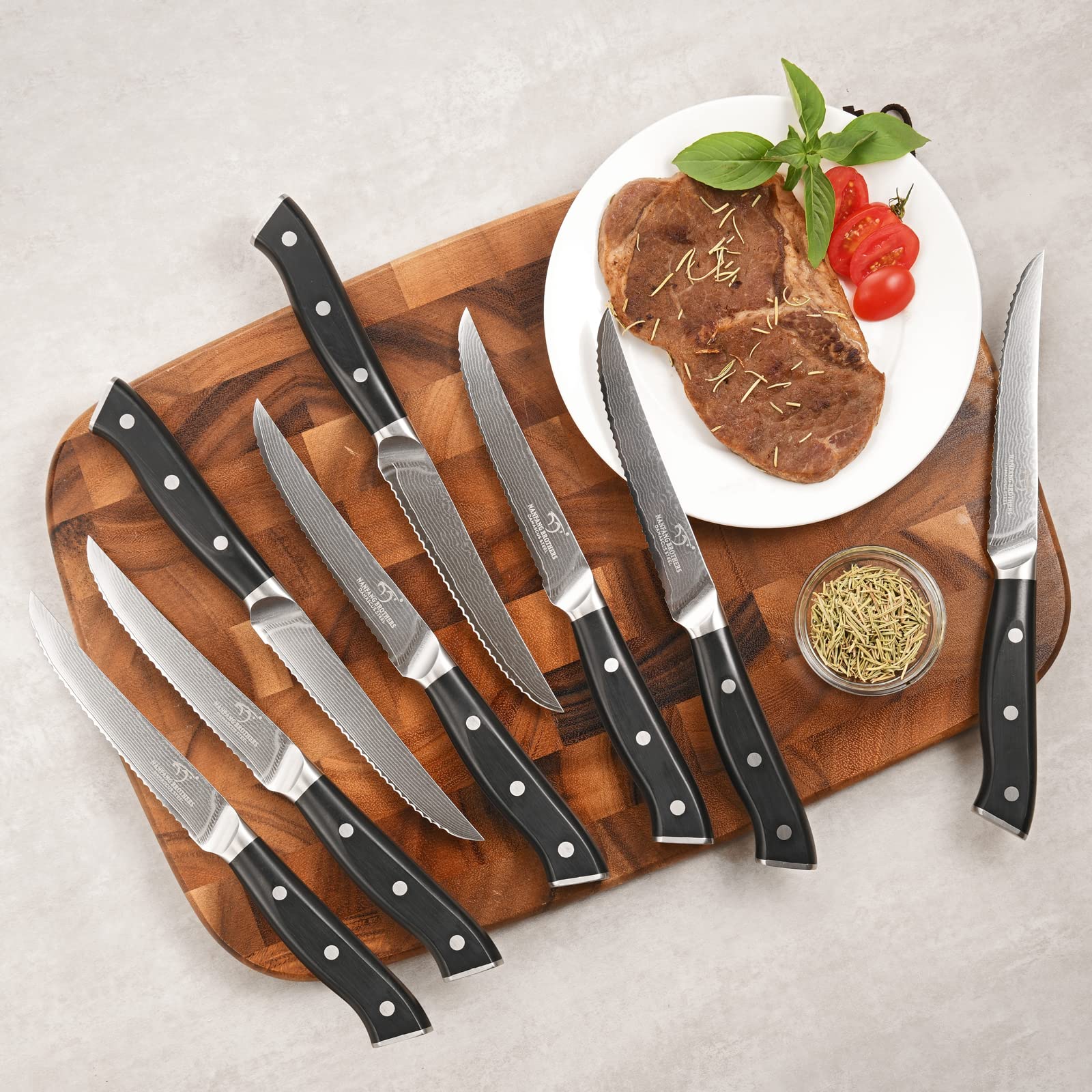 Premium 18-Piece Damascus Steel Knife Set with Block - Chef Knives, Carving Fork, Sharpener & Kitchen Shears - Ergonomic ABS Handles for Professional Cooking & Home Kitchen Use