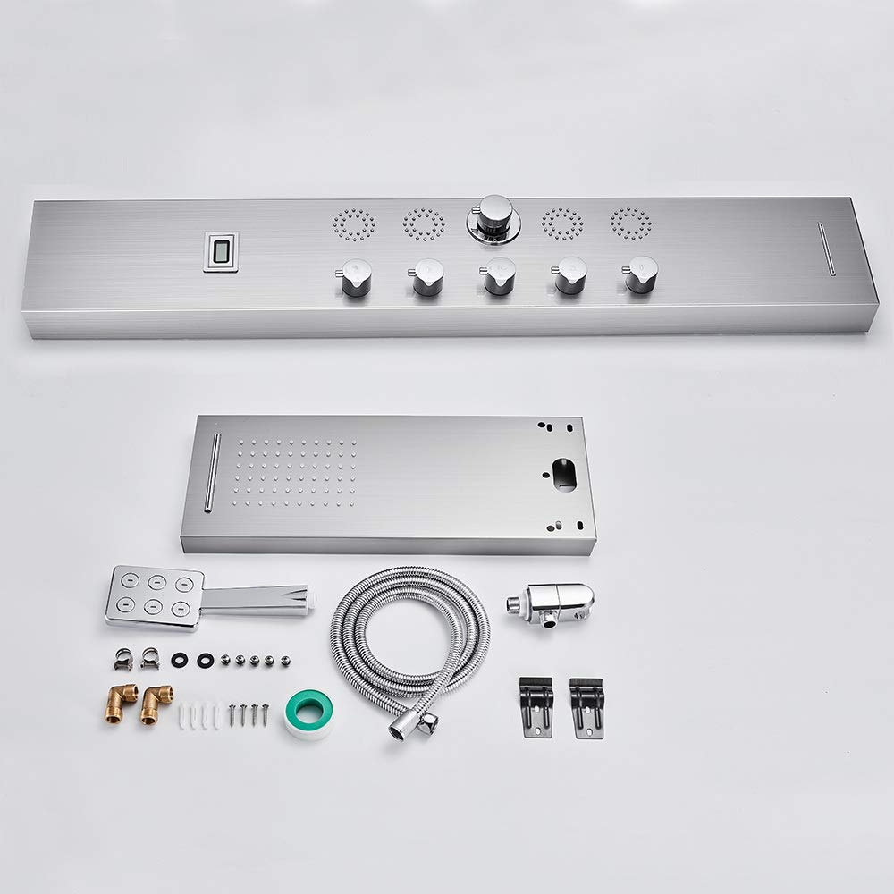 **MENATT 5-in-1 Shower Panel Tower System - SUS304 Stainless Steel with 4 Body Massage Jets, Rainfall & Waterfall Shower Head, Handheld Shower & Bathtub Spout - Perfect for Spa-Like Bathroom Upgrades & Luxury Shower Experience**