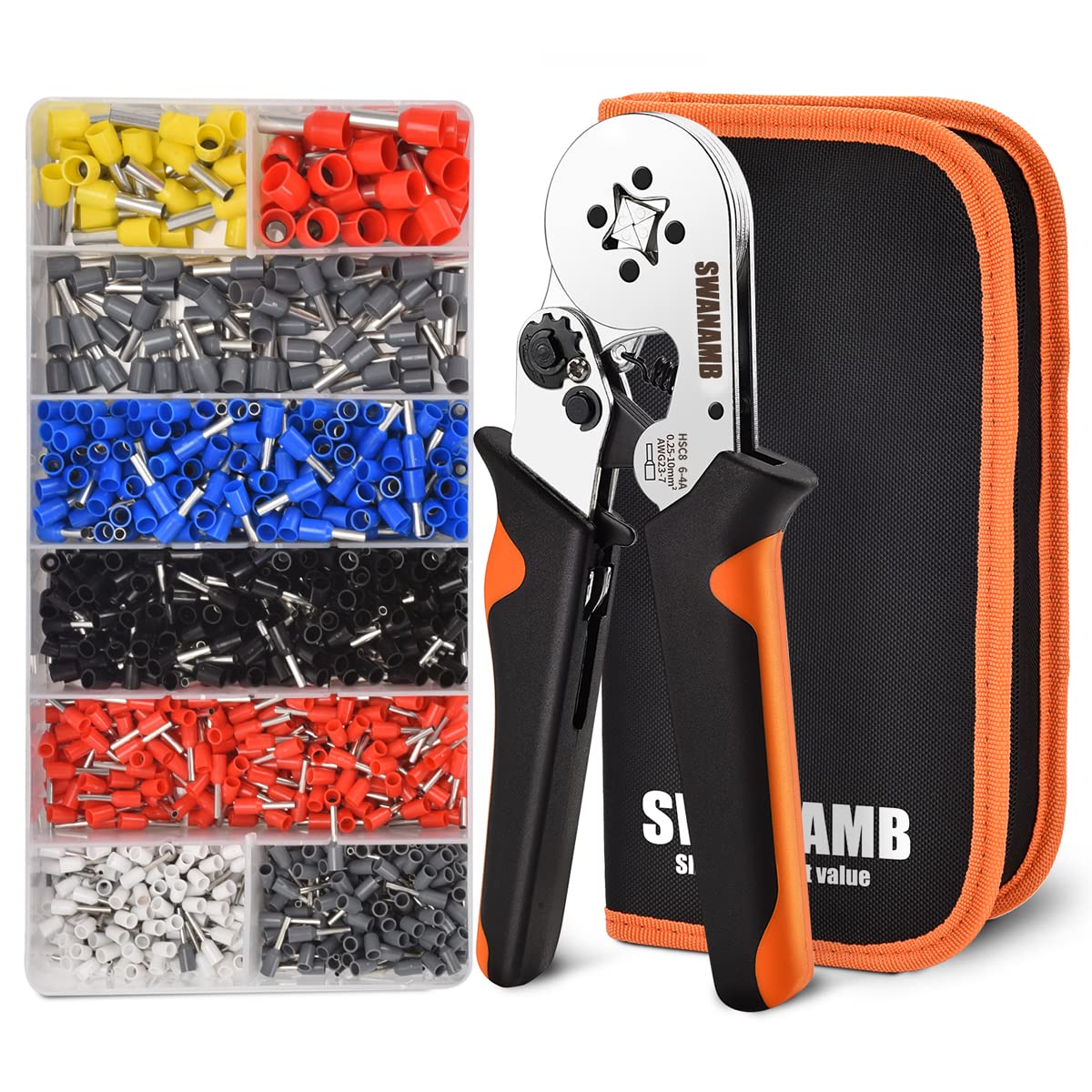 Professional Ferrule Crimping Tool Kit with 1200PCS Copper Terminals & Self-Adjusting Ratchet - AWG23-7 Wire Crimper Set with Oxford Storage Bag for Electrical Wiring, DIY Projects, and Industrial Applications