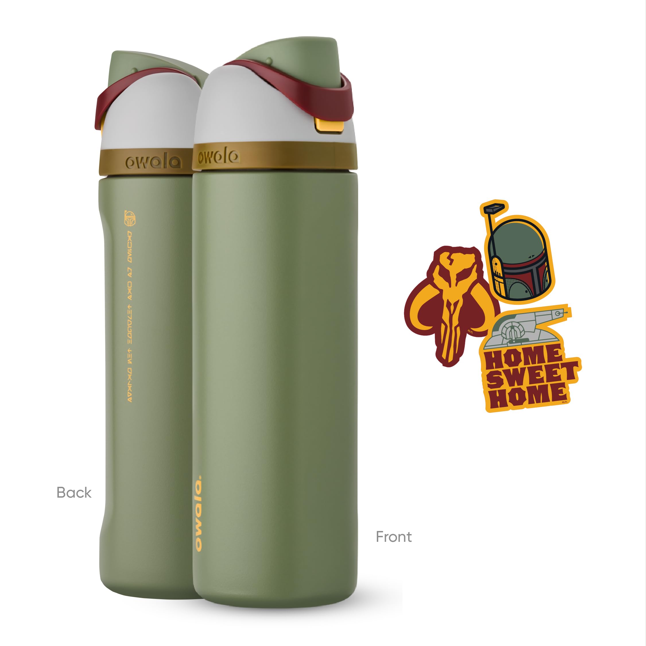 Owala Star Wars FreeSip Insulated Stainless Steel Water Bottle with Straw - 24oz BPA-Free Leak Proof Water Bottle for Sports, Gym, Hiking & Travel - Boba Fest Design for Kids & Adults
