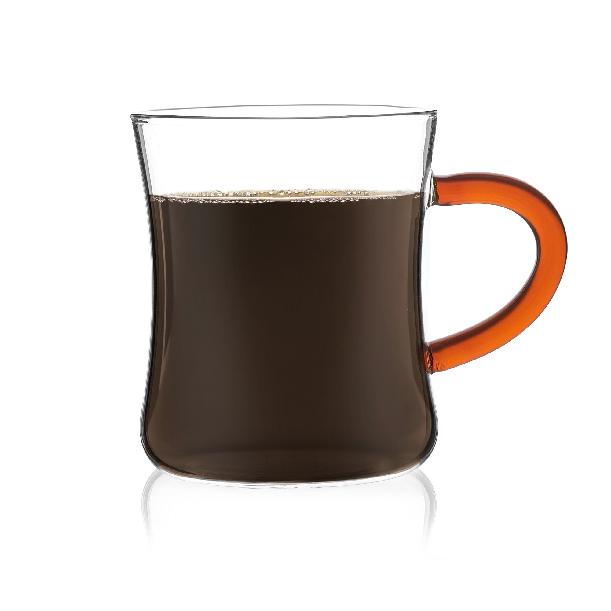 Set of 4 Glass Mugs with Orange Handle - Curved Espresso Cups for Coffee, Tea & Hot Beverages - Perfect for Home, Office & Cafe Use