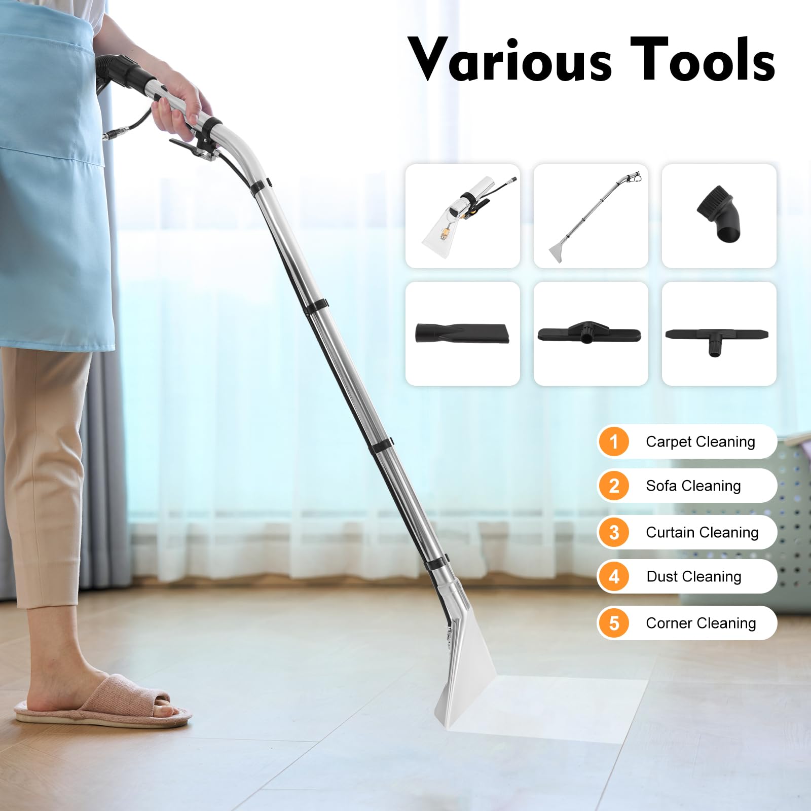 40L/10.57Gal Commercial Carpet Cleaner Machine - 110V 1034W Heavy Duty 2-in-1 Carpet Extractor & Vacuum with Stainless Steel Tank - Professional Rug & Upholstery Cleaner for Sofa, Curtain, Auto Detailing - Ideal for Home, Office & Commercial Cleaning (Shipped in 2 Packages)