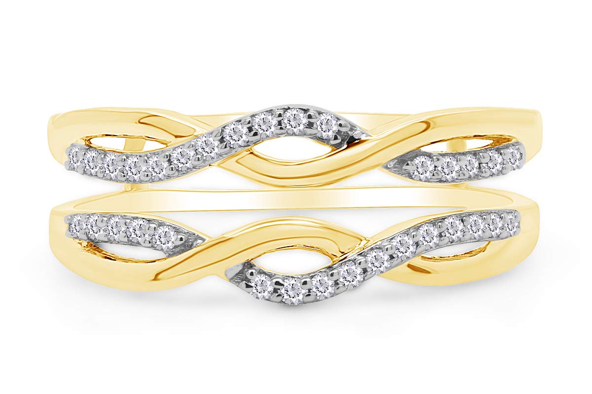 1/4 Carat Natural Diamond Wedding Band Wrap Enhancer Ring - 14k Gold Over Sterling Silver (I-J Color, I2-I3 Clarity) | Perfect for Bridal Jewelry, Anniversary Gifts & Special Occasions