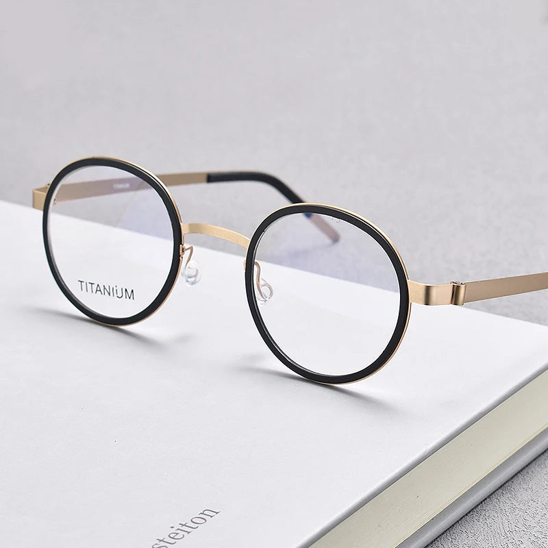 Black Titanium Full Rim Round Screwless Eyeglasses for Women - Lightweight & Durable Frame - Perfect for Reading, Work, and Everyday Fashion