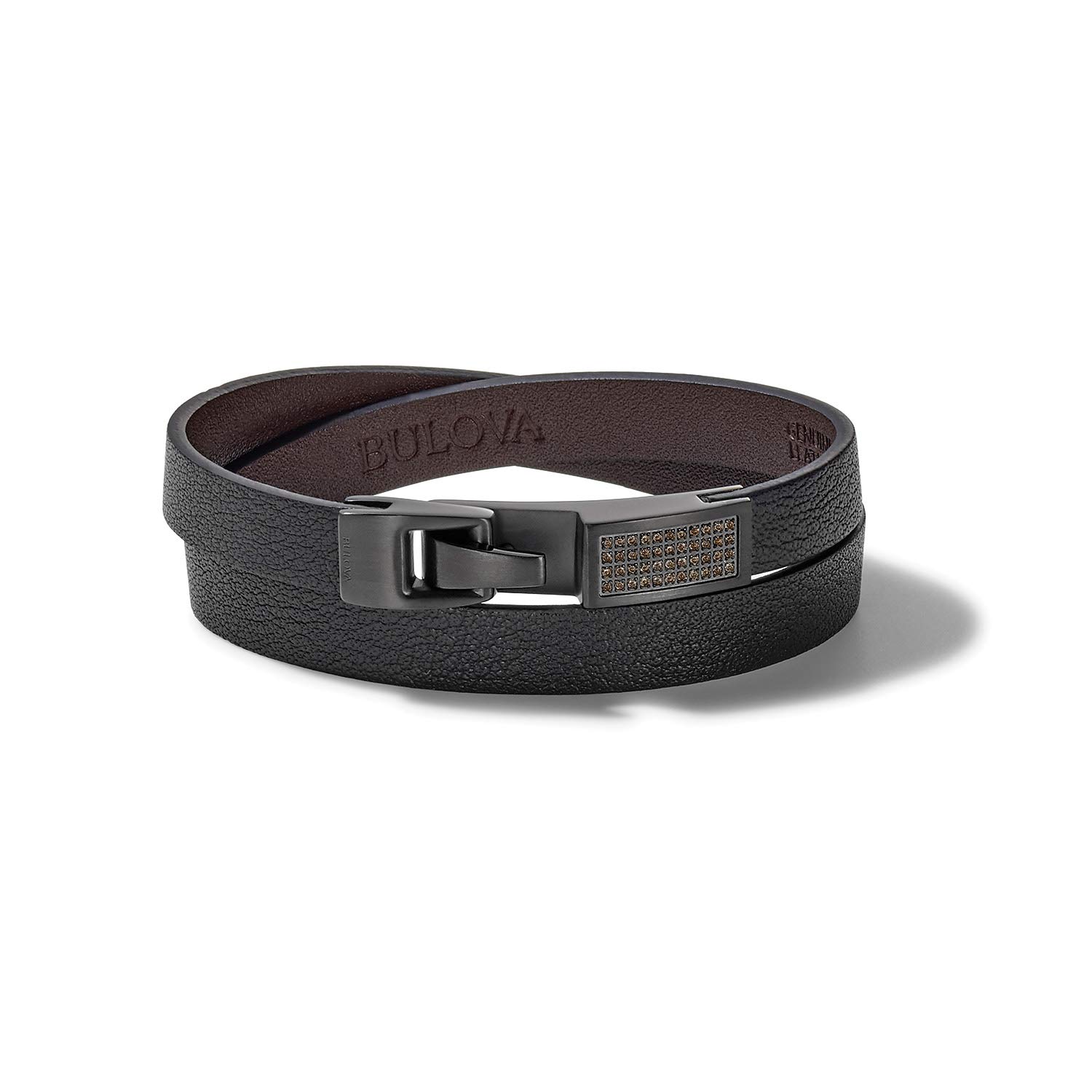 Men's Latin GRAMMY Double Wrap Black Leather Bracelet with Diamond Accents & Secure Clasp - Perfect for Concerts, Parties & Special Occasions
