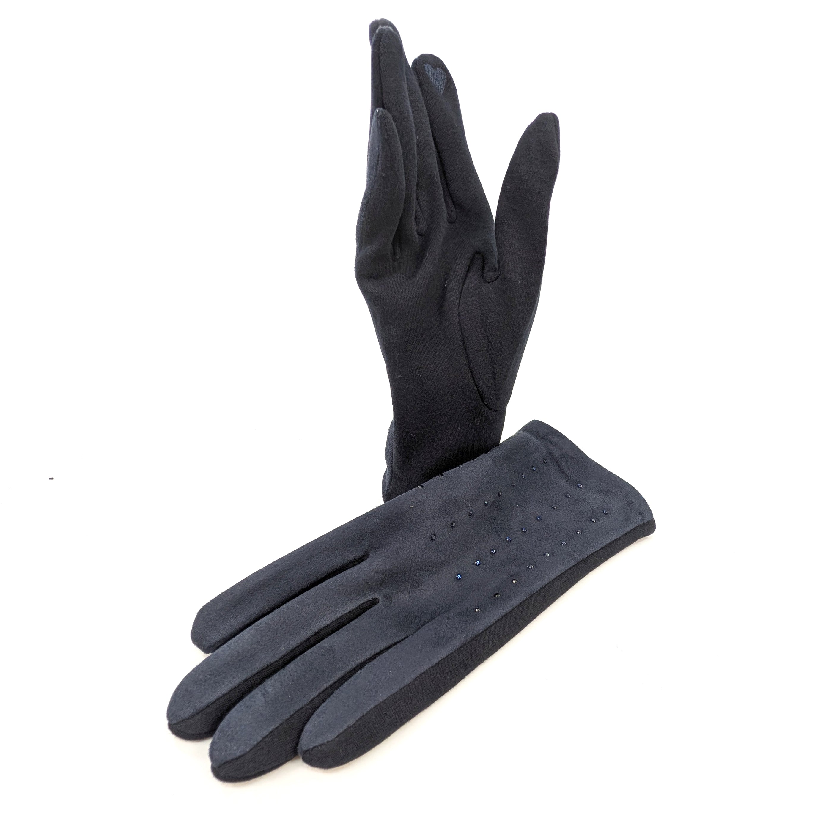 Diamante Suede Style Gloves for Women - Navy Blue Winter Fashion Gloves | Elegant Evening Wear & Cold Weather Accessory