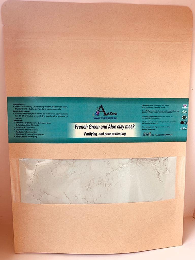French Green Clay Face Mask - 80g | Aster Aloe Vera Glow Mask for Deep Cleansing, Pore Minimizing & Skin Toning | Natural Exfoliating Clay Mask for Summer Skincare | Perfect for Detox, Acne Treatment & Radiant Skin