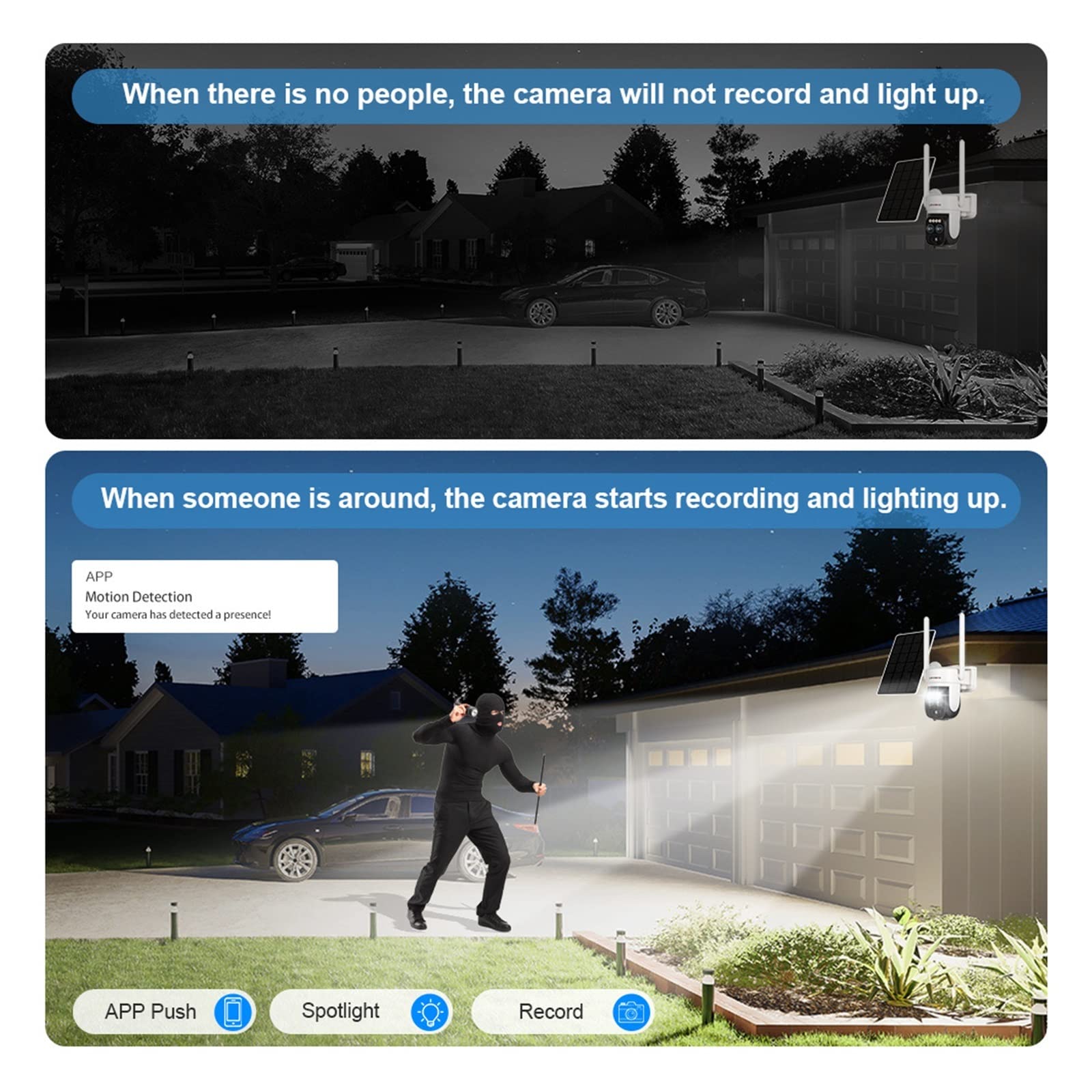 SilteD 2K Dual Lens Solar Security Camera Outdoor - 10X Optical Zoom, Two-Way Audio, Color Night Vision, Built-in Battery, 4MP WiFi (64GB Included) - Ideal for Home, Garage, Yard & Business Surveillance