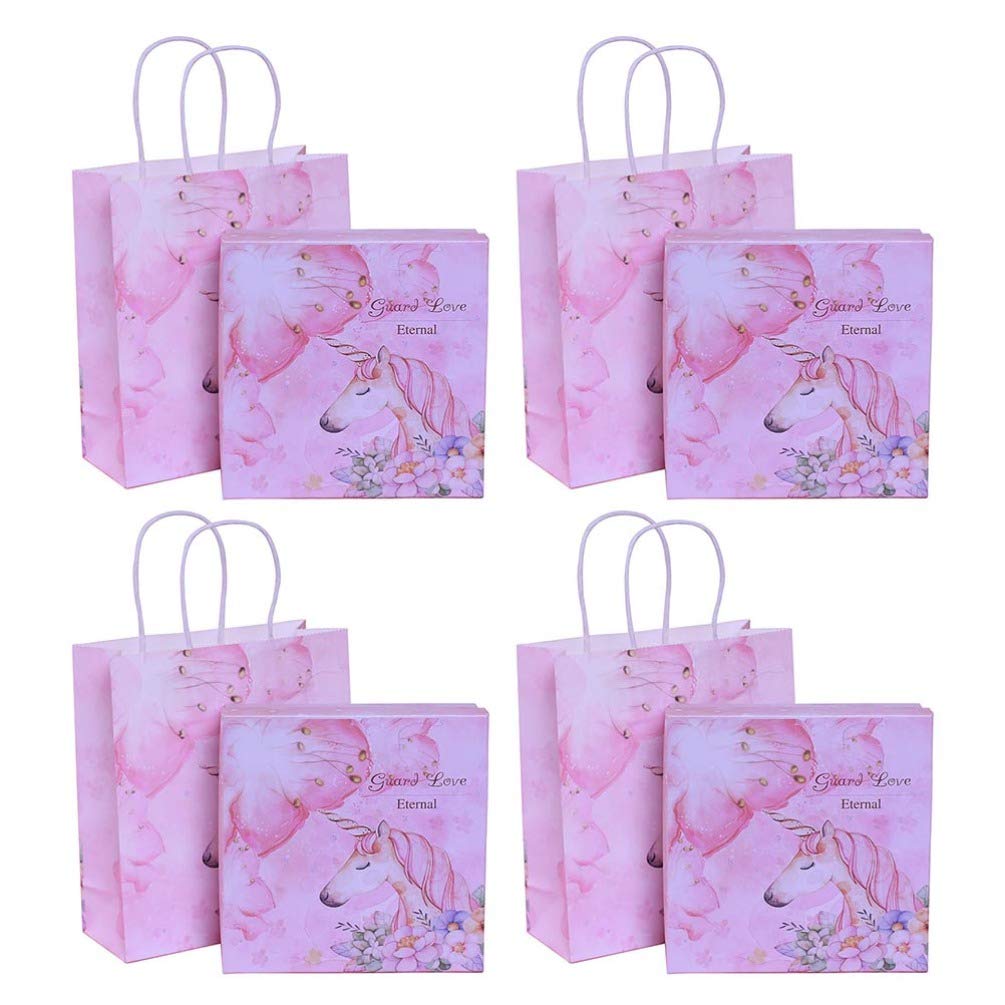 8pcs Unicorn Gift Bags with Floral Candy Boxes - Party Favor Tote Bags for Weddings, Birthdays, Christmas & Holidays (4 Bags + 4 Boxes) - Perfect for Party Favors, Candy Packaging & Gift Giving