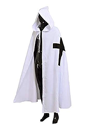 Authentic Medieval White Knight Templar Cloak - Hooded Cape Robe for Cosplay, Renaissance Fairs & LARP Events | Historical Costume for Halloween & Theatrical Performances