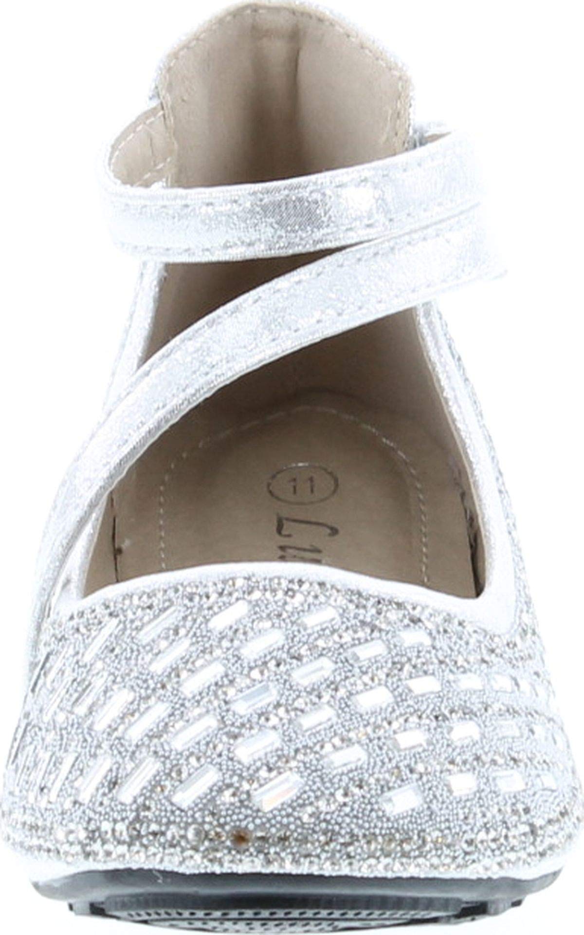 Lucita Girls KD-1601KM Fashion Dress Flats Shoes - Silver Glitter Ballet Flats for Kids, Comfortable School & Party Shoes, Toddler Girls Dress Shoes for Weddings, Holidays & Special Occasions