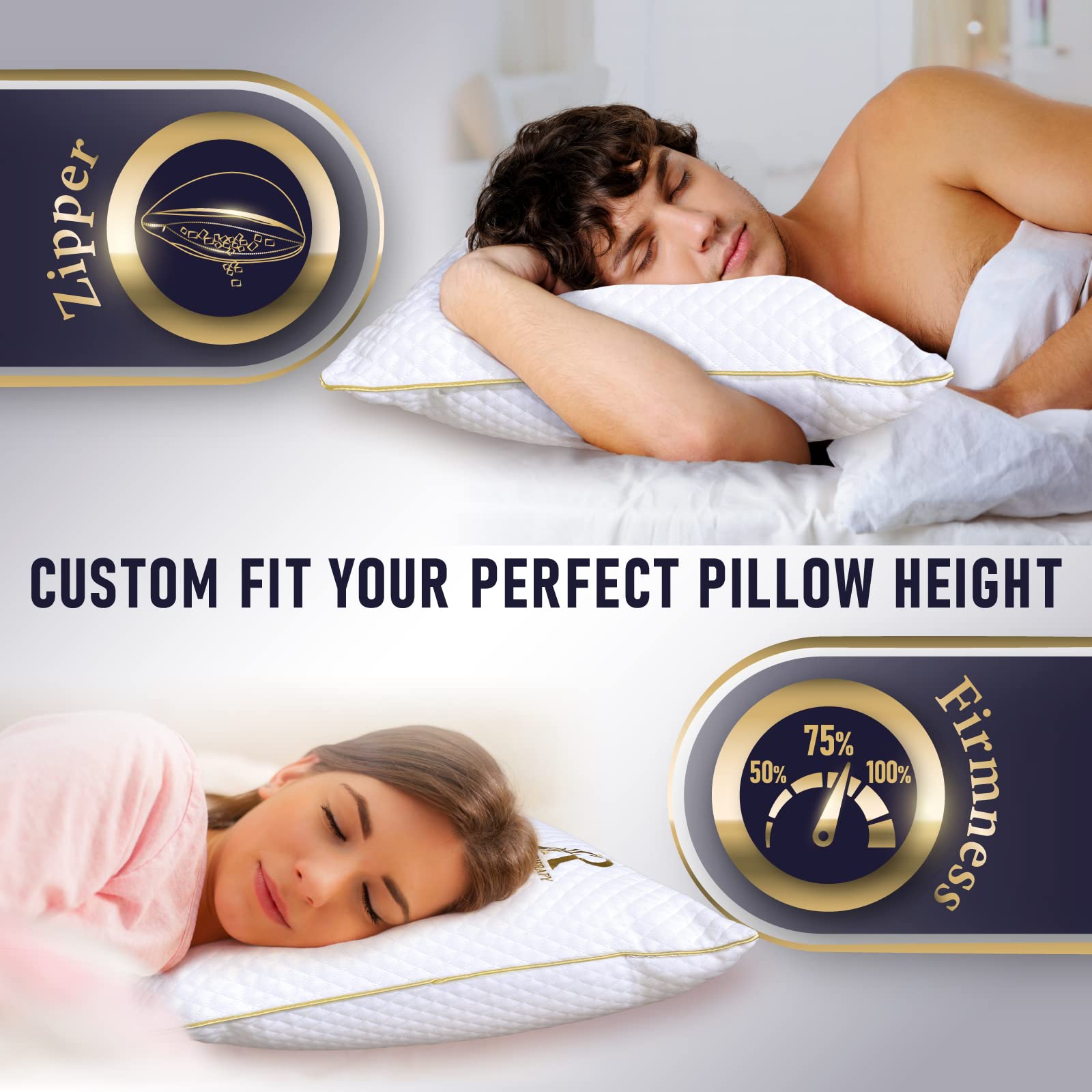 Royal Therapy 2-Pack King Size Memory Foam Pillows - Shredded Foam with Hypoallergenic Bamboo Rayon Cover, CertiPUR-US Certified, Removable & Washable - Neck Pain Relief for Side, Back & Stomach Sleepers - Perfect for Home, Hotel & Travel Use