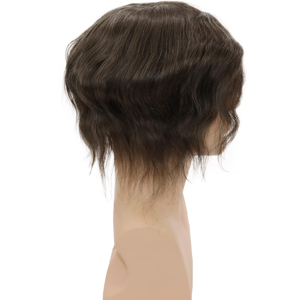 Premium European Virgin Human Hair Toupee for Men - Mono Lace Top with PU Base - #7 Lightest Brown - Natural Looking Hair Replacement System for Thinning Hair & Baldness - Perfect for Daily Wear, Special Occasions & Confidence Boosting