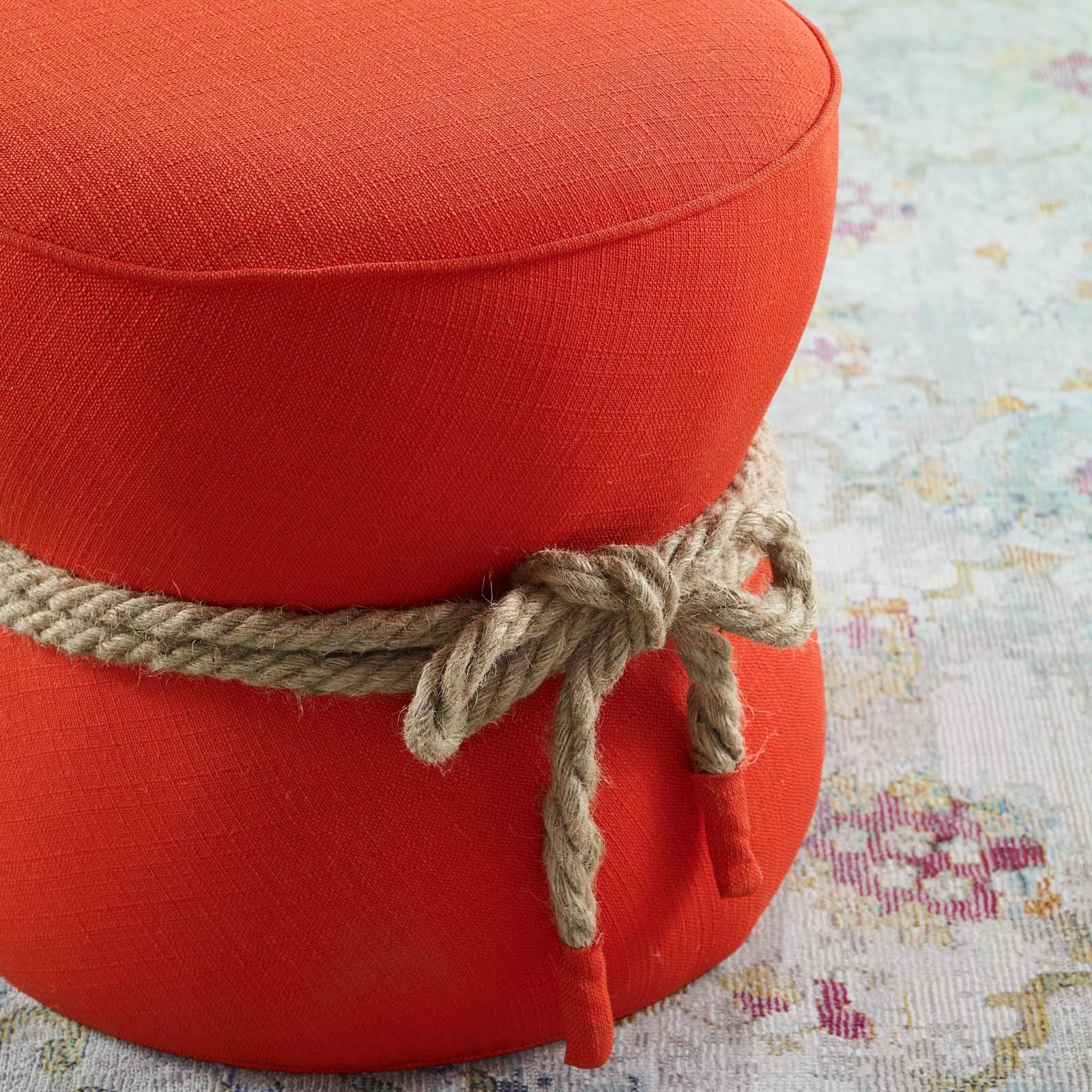 Modern Accent Chair with Ottoman - Contemporary Designer Living Room Lounge Club Lobby Furniture - Orange Red Fabric Upholstery - Perfect for Home, Office, Hotel & Waiting Areas