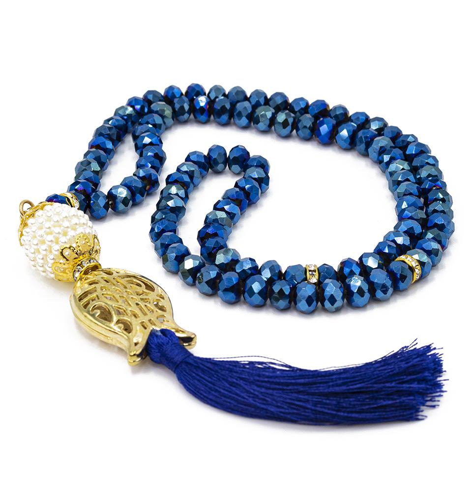 99-Piece Blue Acrylic Crystal Cut Islamic Prayer Beads with Tulip Tassel - Perfect for Daily Dhikr, Meditation & Spiritual Gifts