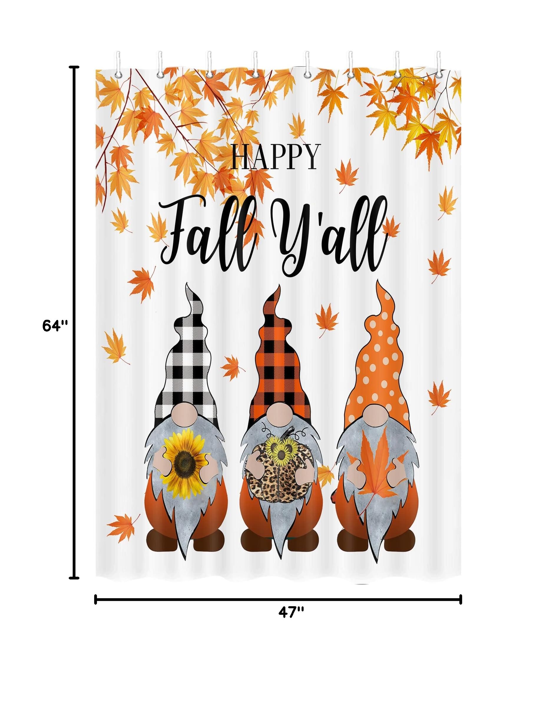 Fall Gnomes Camper RV Shower Curtain Set - 47x64 Inch Autumn Thanksgiving Camping Decor for Travel Trailers & Small Bathrooms | Waterproof Fabric with Hooks | Perfect for Outdoor Adventures, Cozy Cabins & Seasonal Home Decor