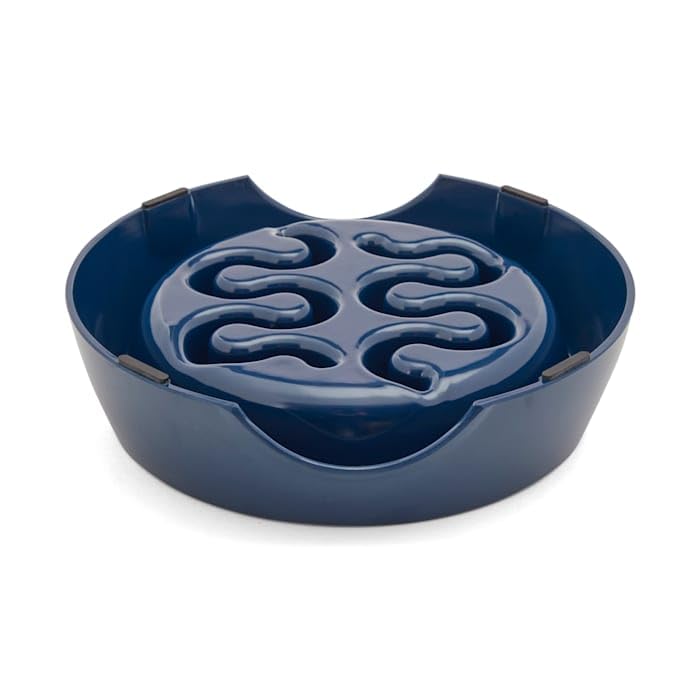 EveryYay Slow Feeder Dog Bowl - Small, Navy Blue Plastic - Perfect for Small Dogs & Fast Eaters - Prevent Bloat & Improve Digestion - Ideal for Mealtime & Training