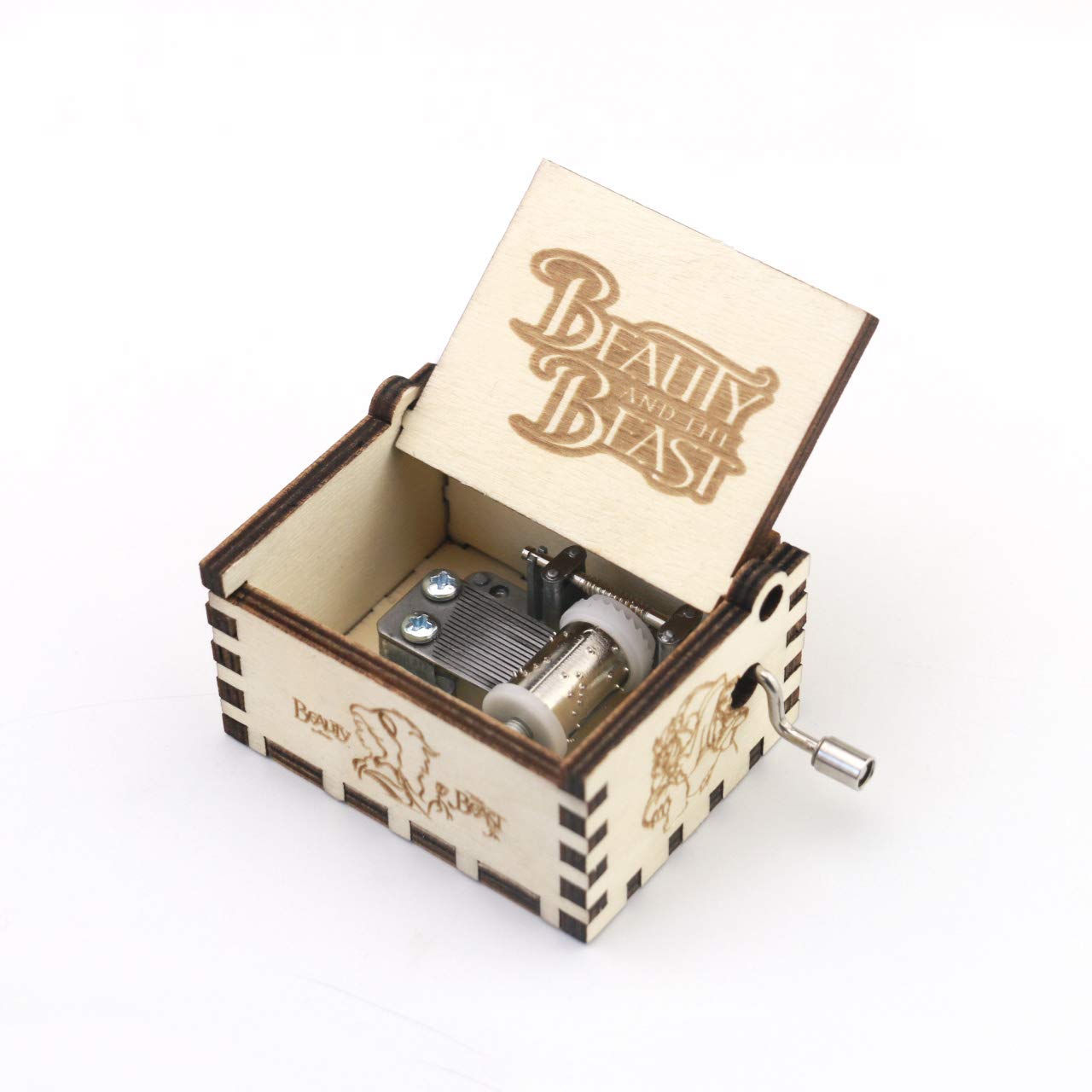 Beauty and The Beast Hand Crank Music Box - Carved Wooden Musical Gift Box Plays Theme Song - Perfect for Disney Fans, Romantic Gifts & Home Decor