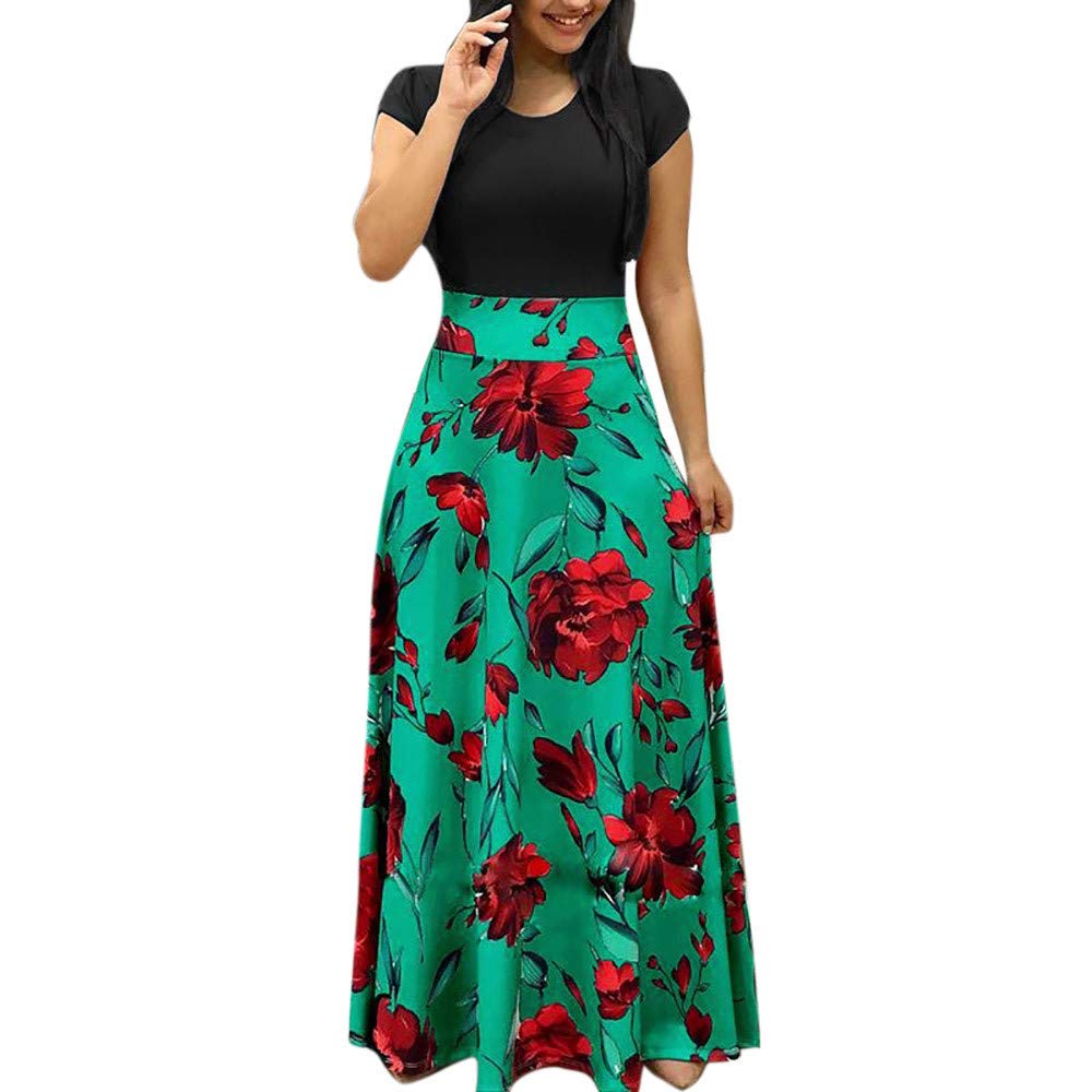 2024 Women's Summer Dresses - Floral Printed Short Sleeve Formal Graduation Dress Plus Size | Perfect for Beach Vacations, Garden Parties & Special Occasions