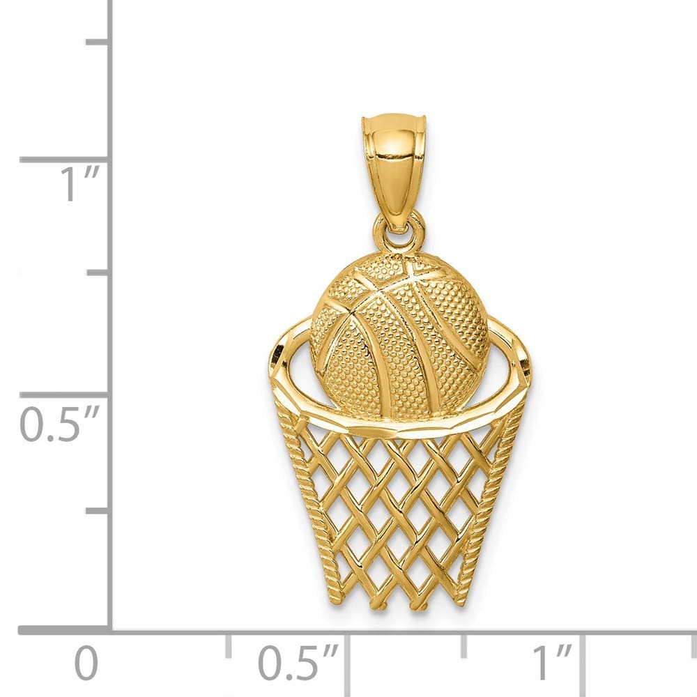14K Solid Yellow Gold Men's Basketball Hoop Pendant Charm Necklace - Perfect Gift for Basketball Lovers & Sports Enthusiasts
