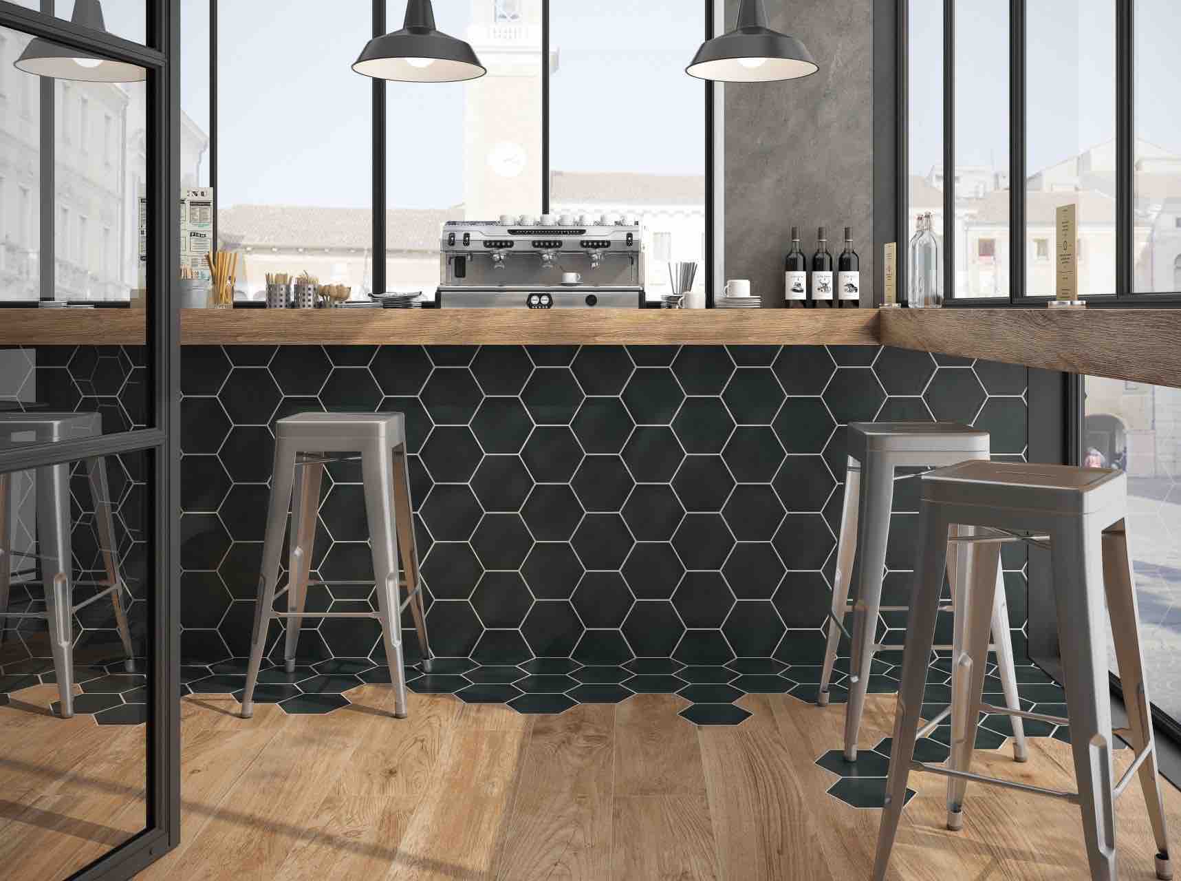 Minimalist Black Hexagon Tile 8x9 - Modern Kitchen Backsplash & Bathroom Wall Decor