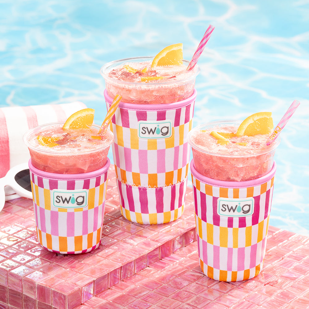 Sherbet Stripe Medium Iced Cup Coolie - Insulated Tumbler for Cold Drinks, Perfect for Summer Picnics, Beach Parties and Outdoor Adventures