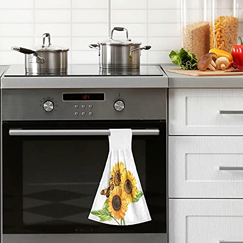 **Sunflower & Butterfly Printed Kitchen Hand Towels - 2PCS Soft Super Absorbent Dishcloths with Hanging Loop (12x17 Inches) - Perfect for Fall Decor, Oven, Dish Drying & Bathroom Use**