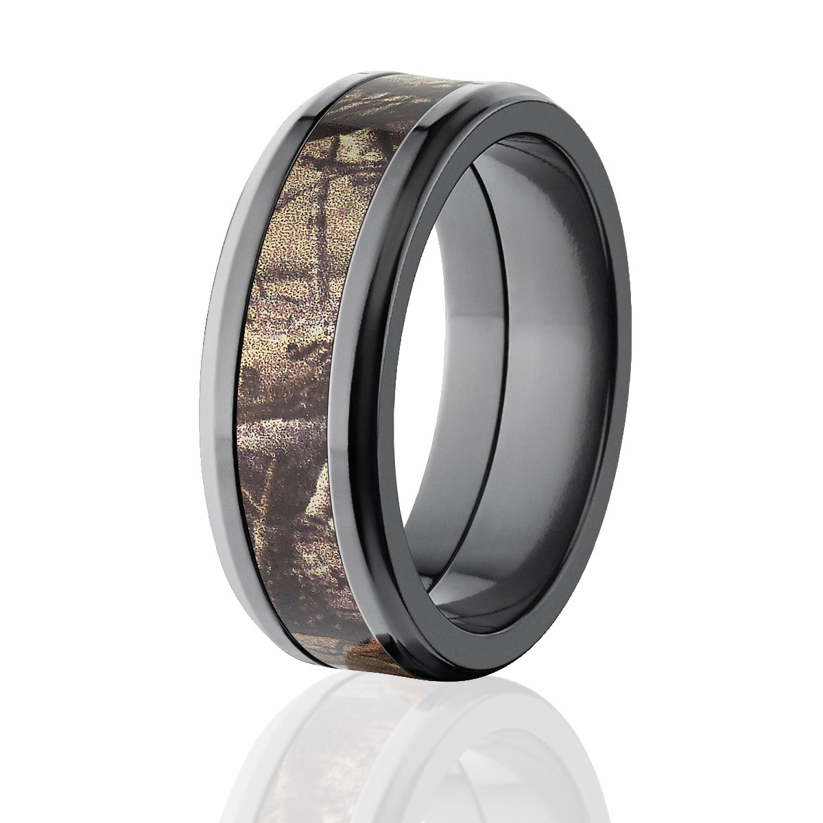 8mm Black Camo Rings for Men - Realtree AP Camouflage Wedding Bands - Durable Tungsten Carbide Hunting Rings for Outdoor Enthusiasts (Camping, Hiking, Fishing Gifts)
