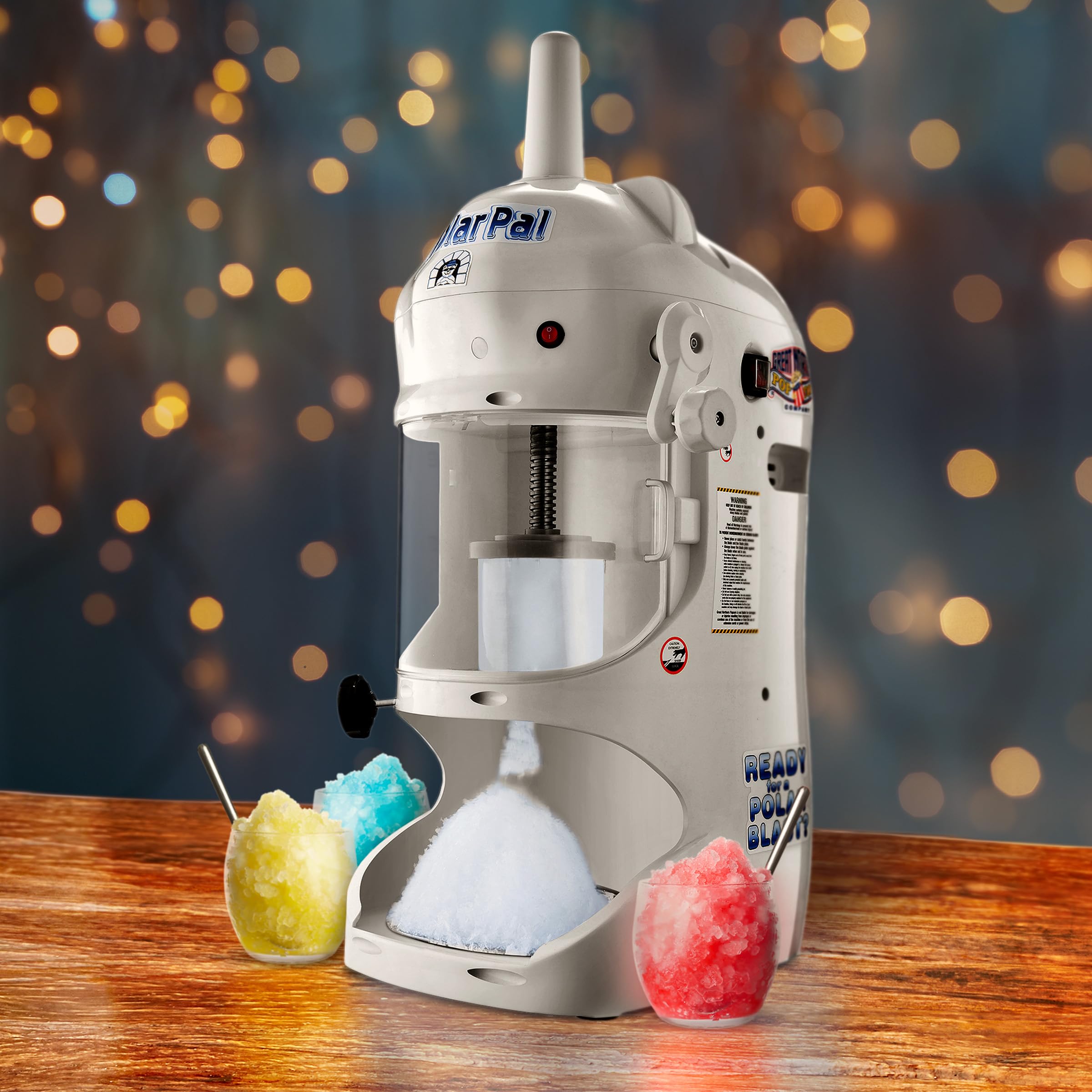 Great Northern Popcorn Electric Ice Shaver Machine - 250W High Power, 210lbs/hr Capacity, 1420RPM Stainless Steel Blade for Perfect Shaved Ice - White Snow Cone Maker & Ice Crusher for Parties, Events, and Home Use