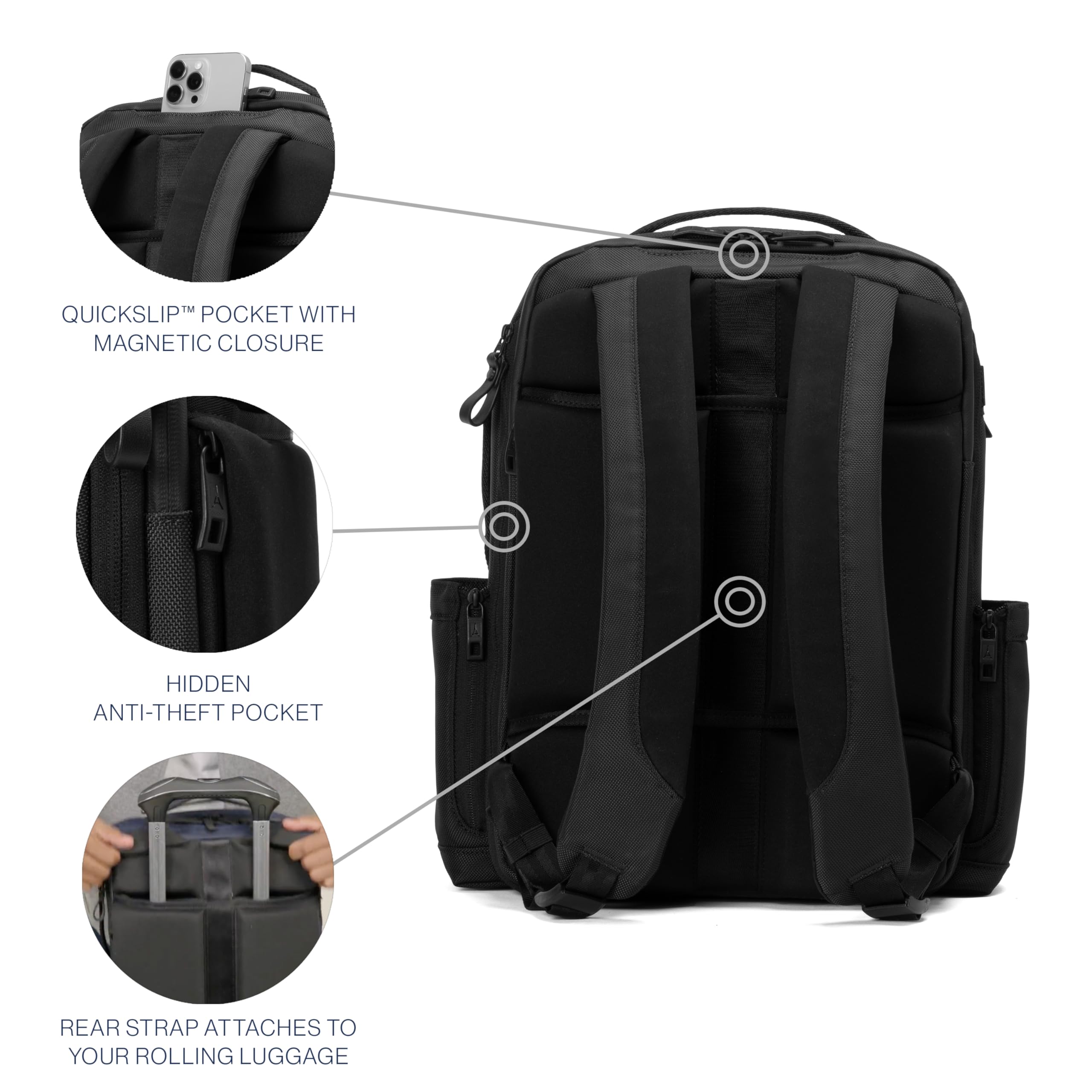 Travelpro Altitude Slim Expandable 20-24L Laptop Backpack for 16 Inch Laptop - Water Resistant Business Backpack for Men & Women - Perfect for Work, Travel & Commuting - Jet Black