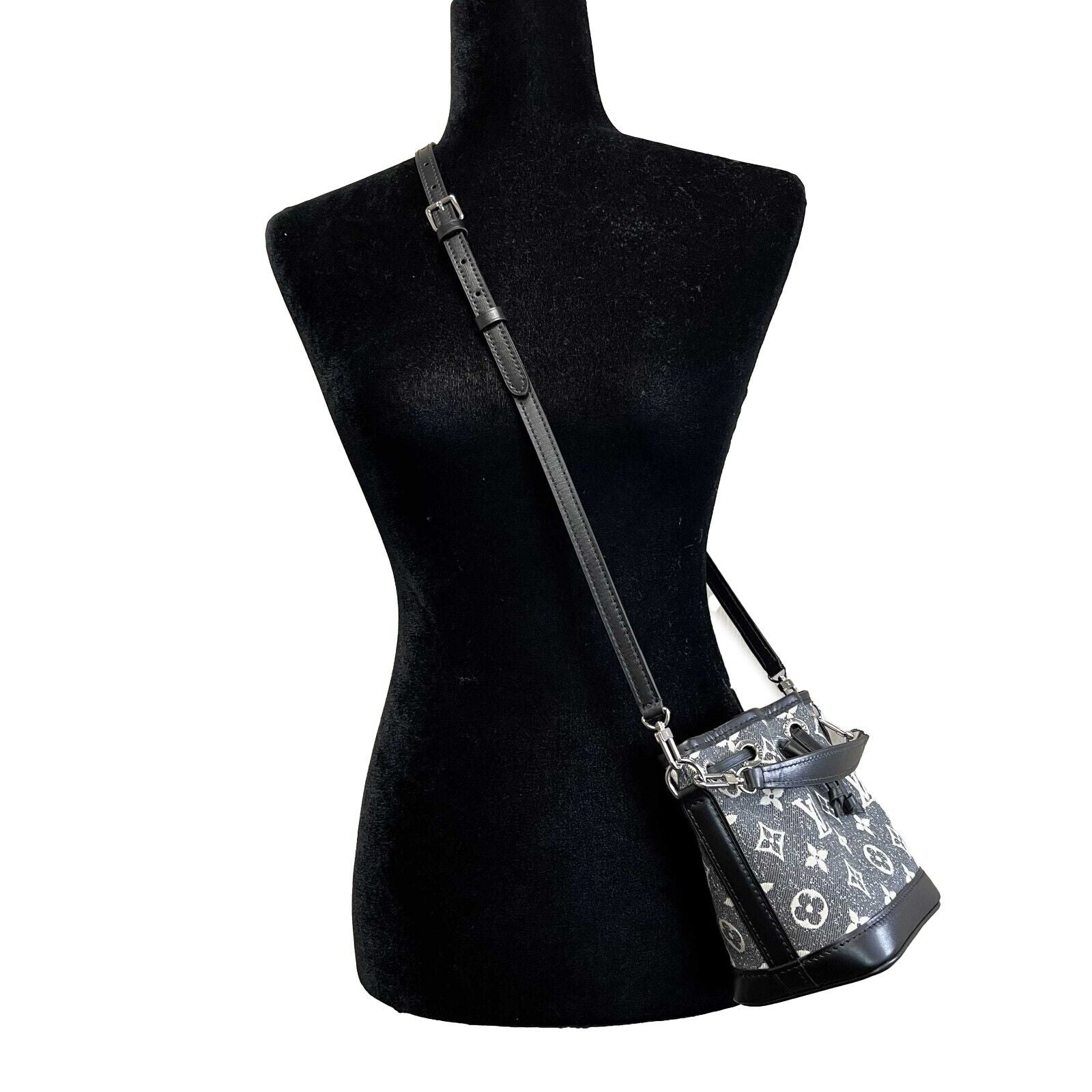 Authentic Louis Vuitton Monogram Jacquard Denim Nano Noe Crossbody Bag - Gray & Black Luxury Handbag | Perfect for Casual Outings, Date Nights & Travel Accessories