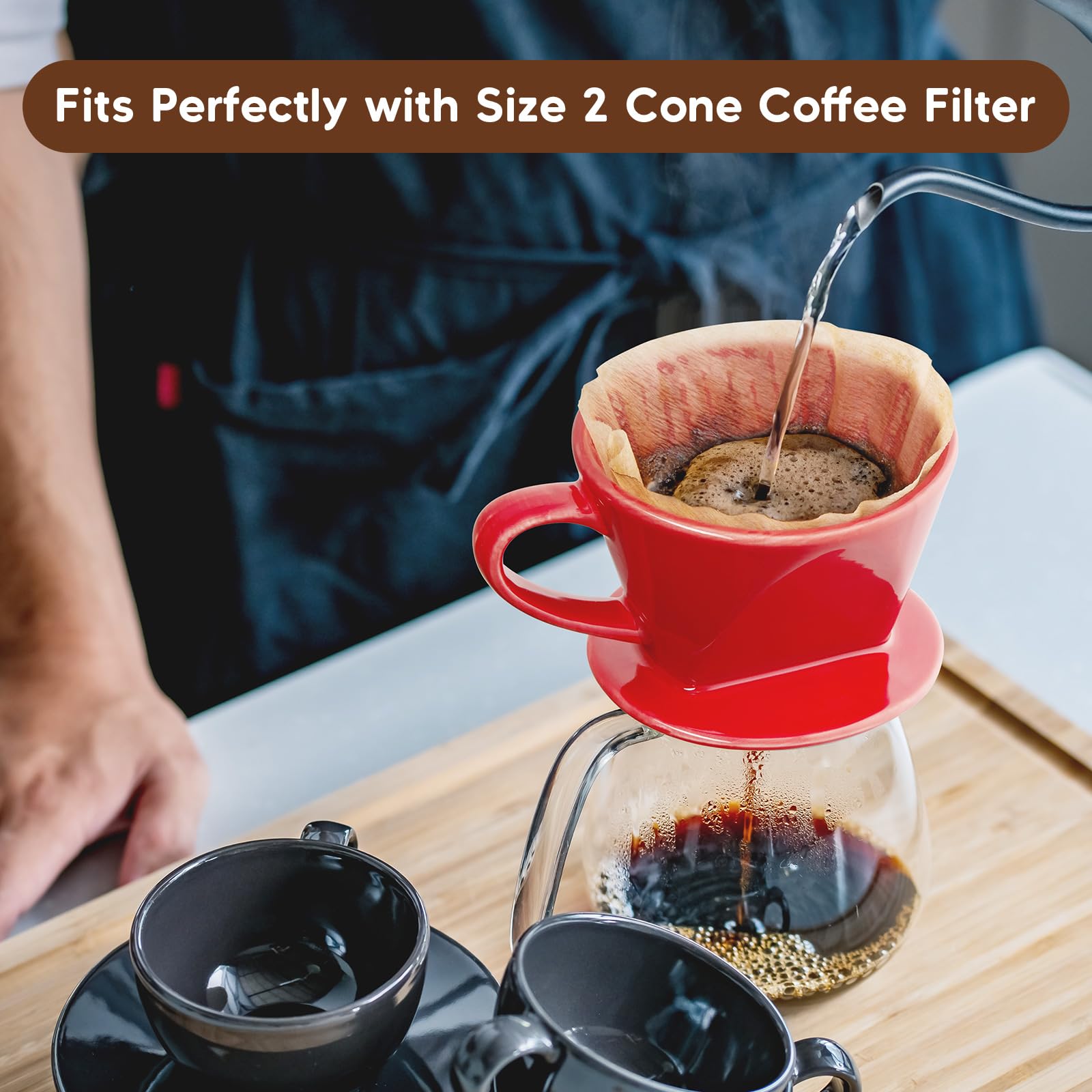 Premium Ceramic Pour Over Coffee Maker - Manual Slow Brew Dripper for Single Cup Coffee, Ideal for Home, Cafe & Coffee Bar - Stylish Red Kitchen Decor & Accessories
