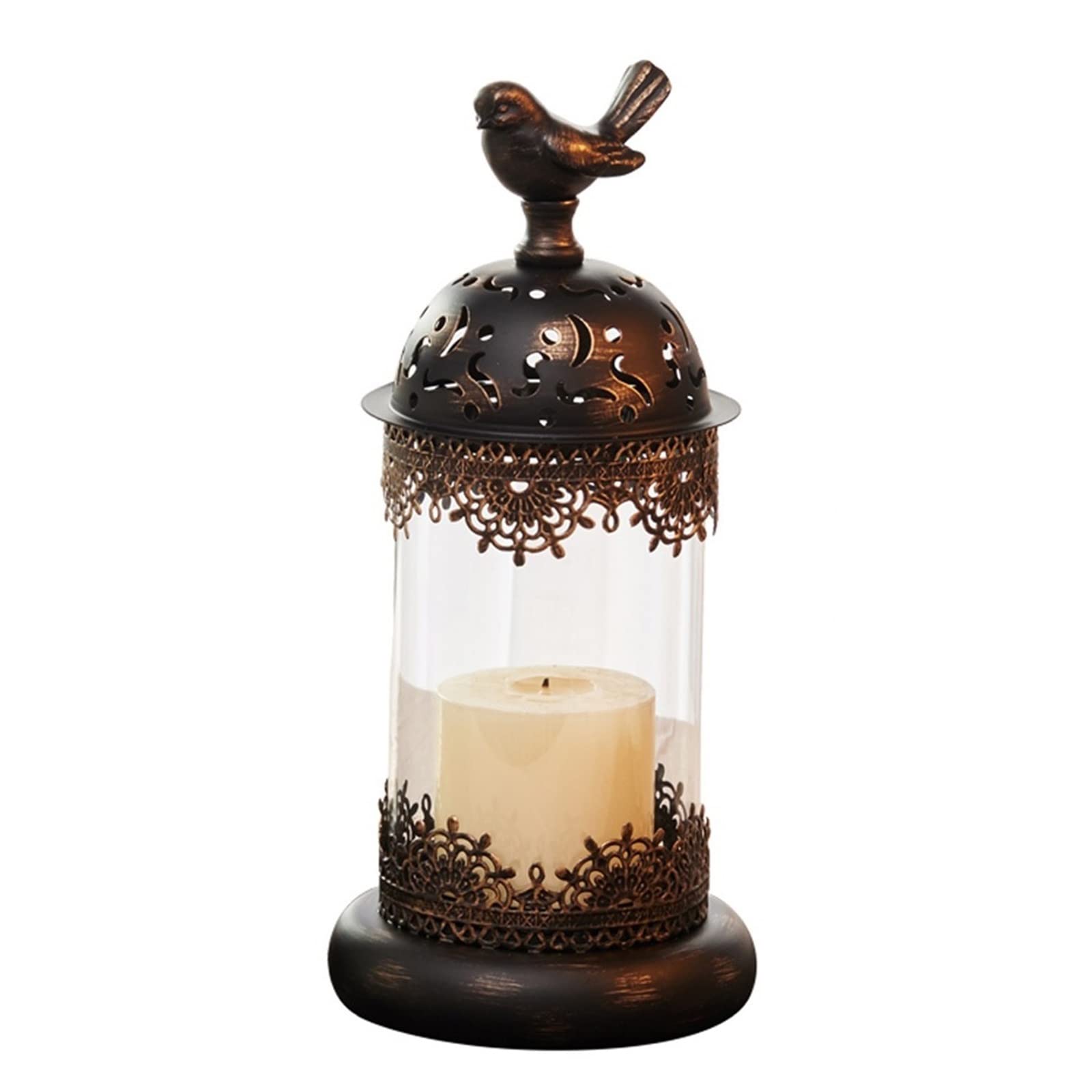 Vintage Bird Cage Candle Lantern Holder - Distressed Black Metal Decorative Pedestal for Pillar Candles (14x30cm) - Perfect for Wedding Centerpieces, Fireplace Mantel Decor, and Romantic Tabletop Lighting