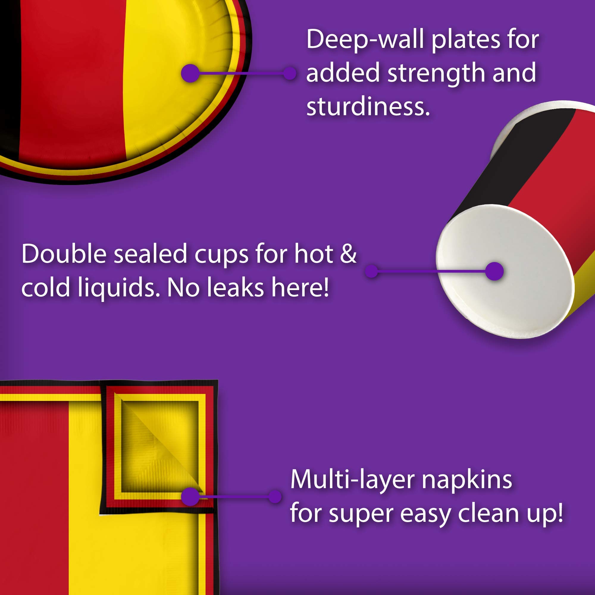 German Flag Themed Birthday Party Supplies Set - 16-Piece Tableware Kit with Plates, Napkins & Cups for Patriotic Celebrations & National Day Events
